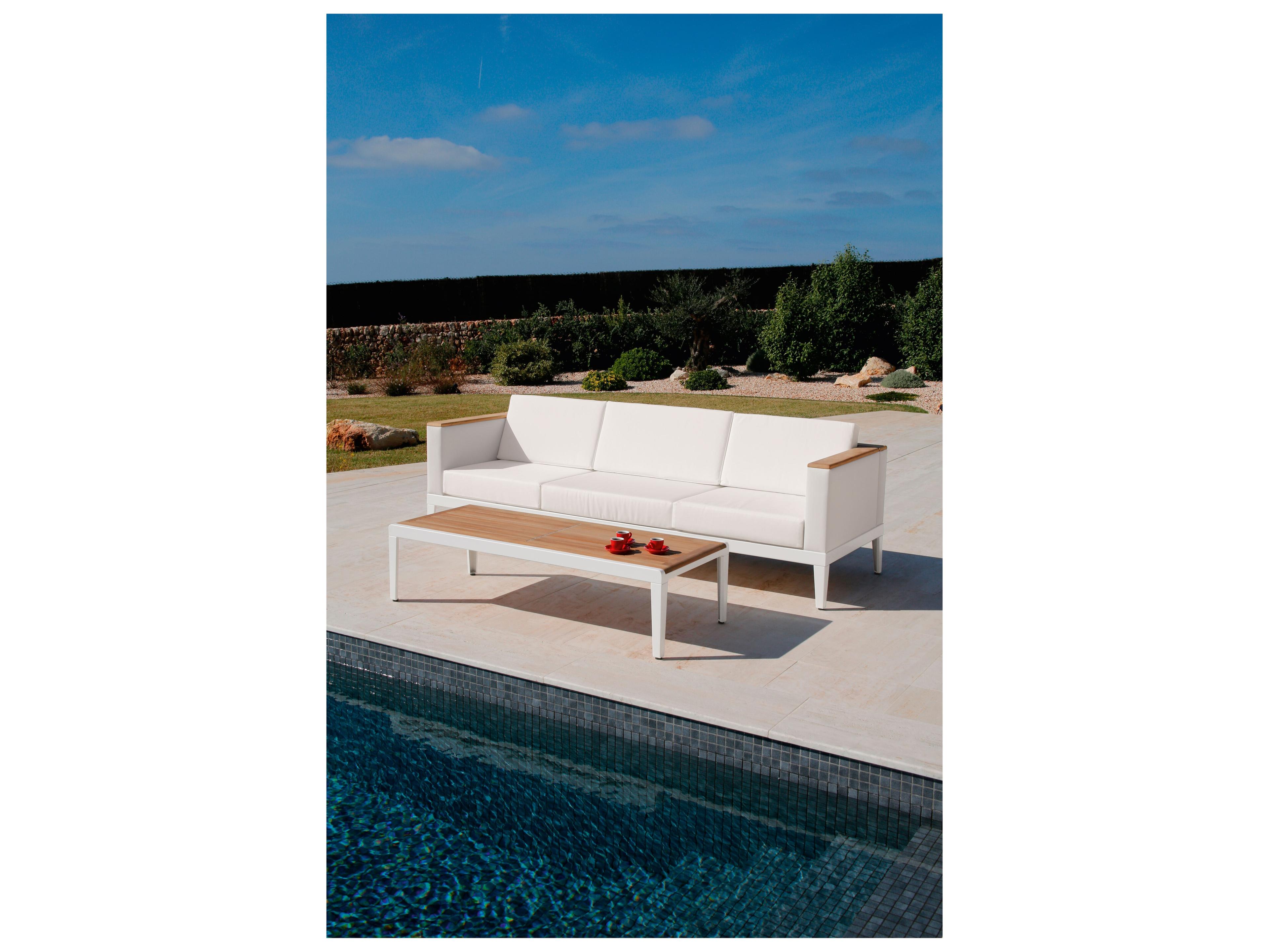 Barlow Tyrie Aura Coffee Table - Arctic White Powder-Coated Aluminum - Natural Teak - 63"W x 26"D x 16"H