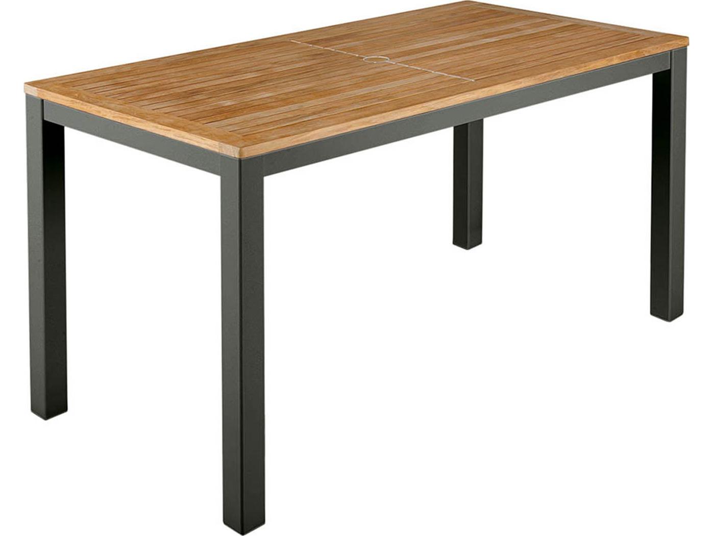 Barlow Tyrie Aura Narrow Dining Table Graphite Powder-Coated Aluminum Natural Teak 55"W x 28"D x 29"H