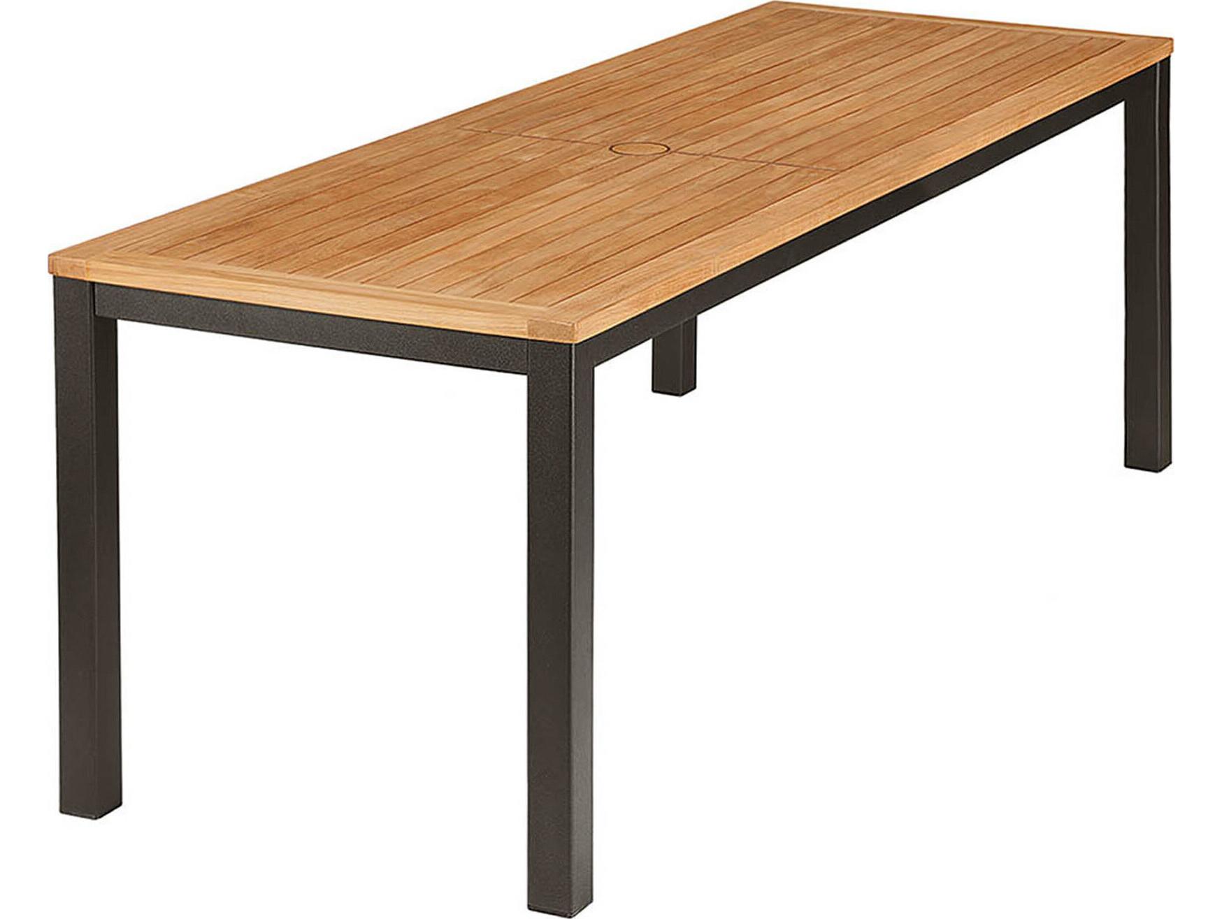 Barlow Tyrie Aura Narrow Dining Table Graphite Powder-Coated Aluminum Natural Teak 79"W x 28"D x 29"H