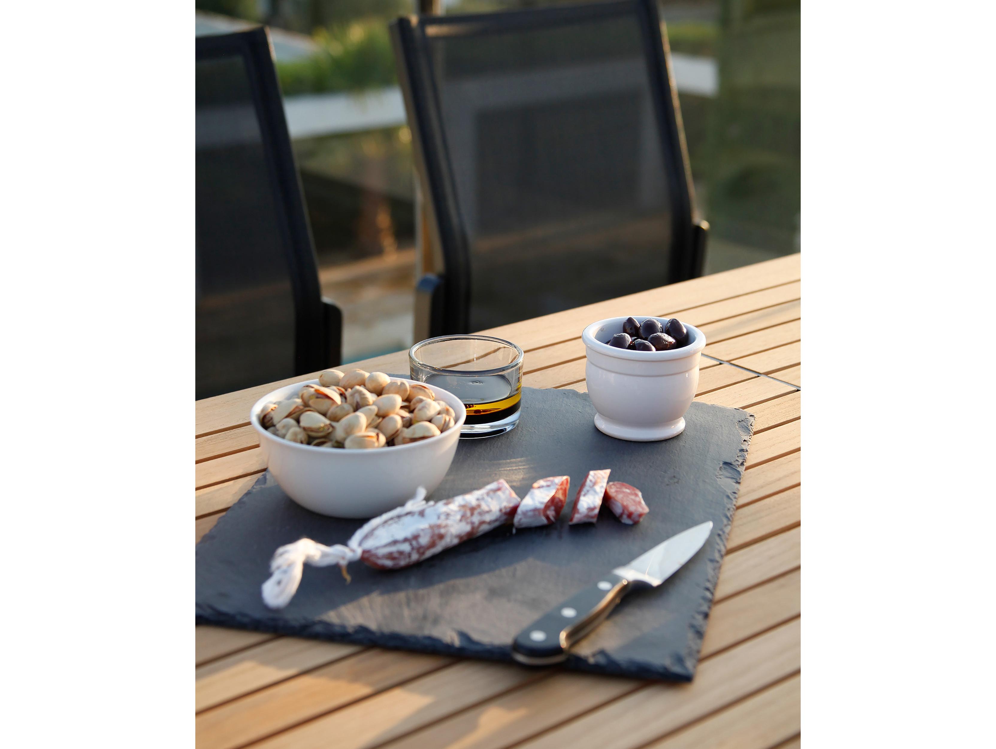 Barlow Tyrie Aura Narrow Dining Table Graphite Powder-Coated Aluminum Natural Teak 79"W x 28"D x 29"H