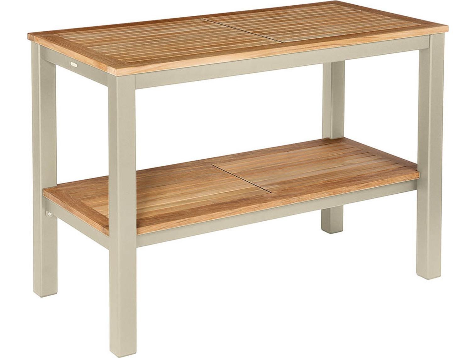 Barlow Tyrie Aura Serving Table Champagne Powder-Coated Aluminum Natural Teak