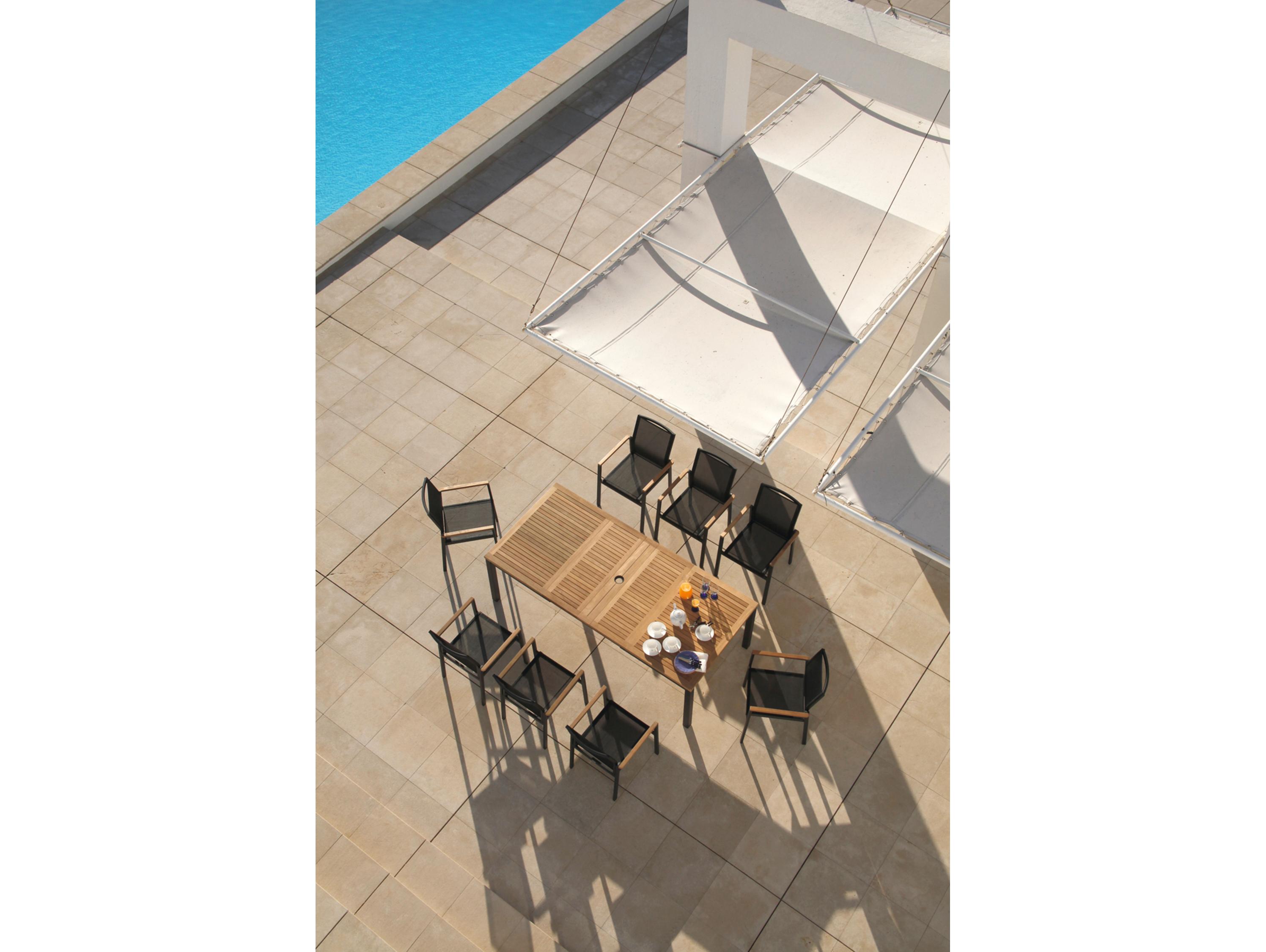 Barlow Tyrie Aura Extending Dining Table Graphite Powder-Coated Aluminum Natural Teak