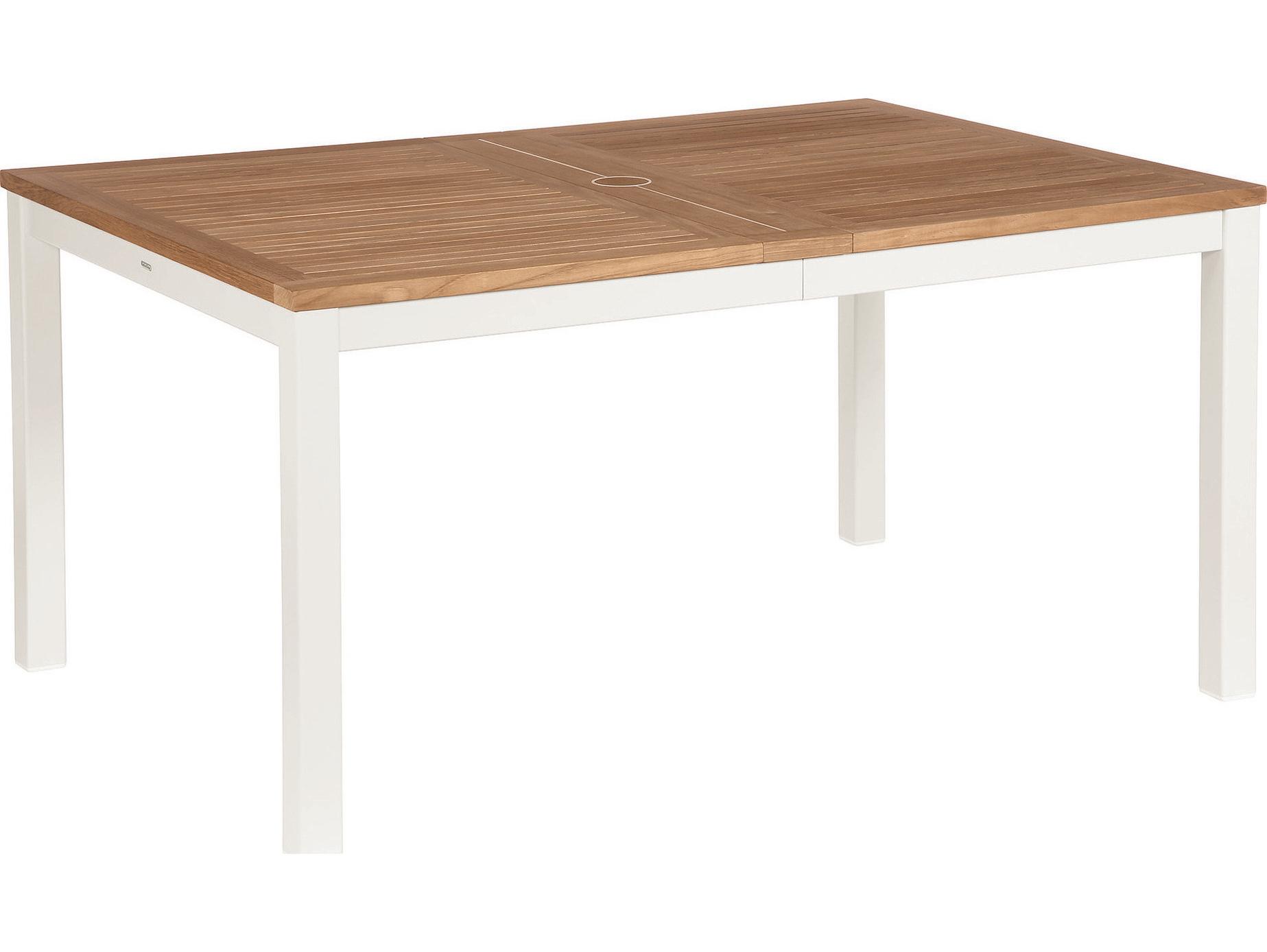 Barlow Tyrie Aura Extending Dining Table Arctic White Powder-Coated Aluminum Natural Teak