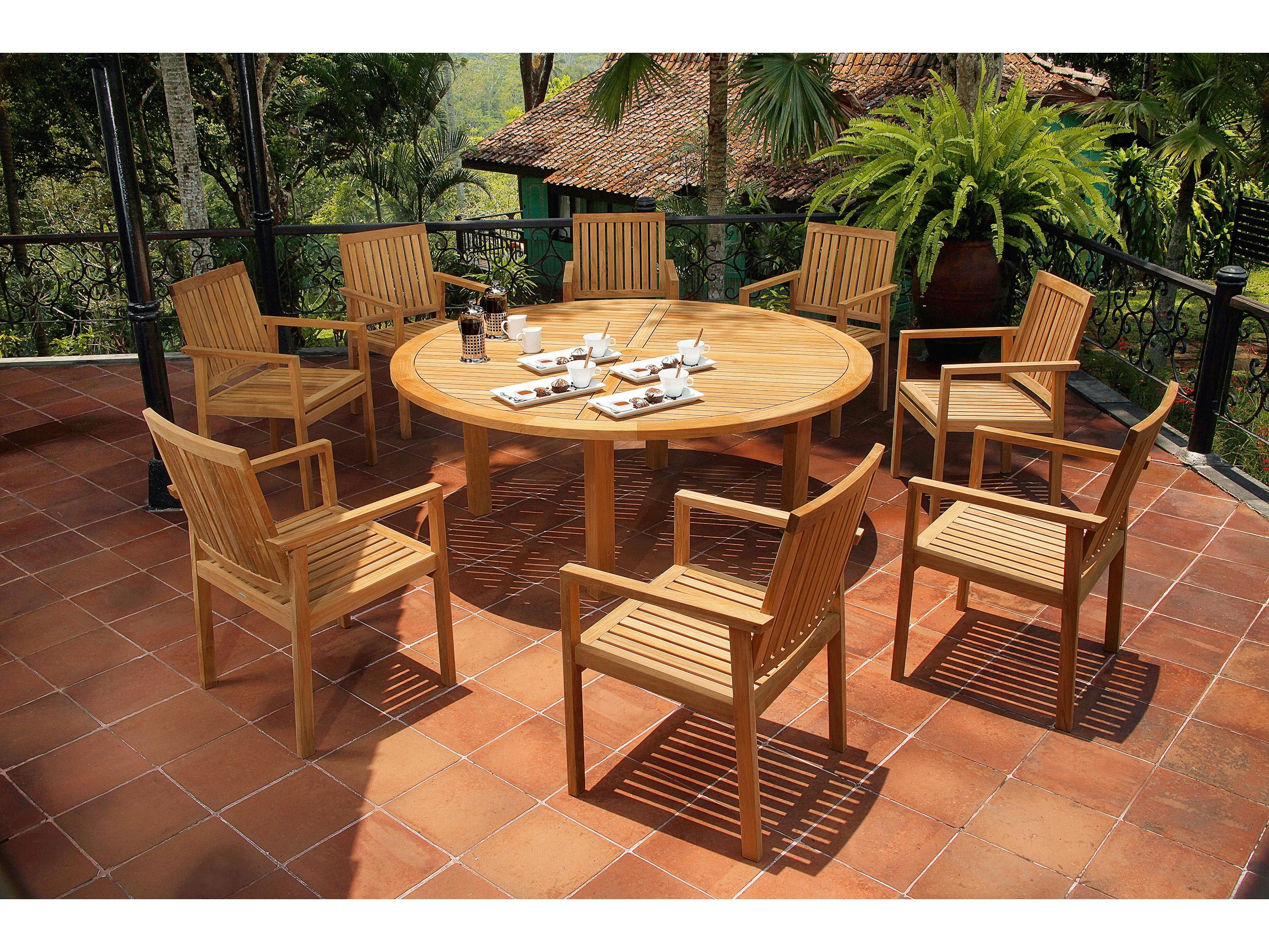 Barlow Tyrie Drummond Round Dining Table - Natural Teak - 73"