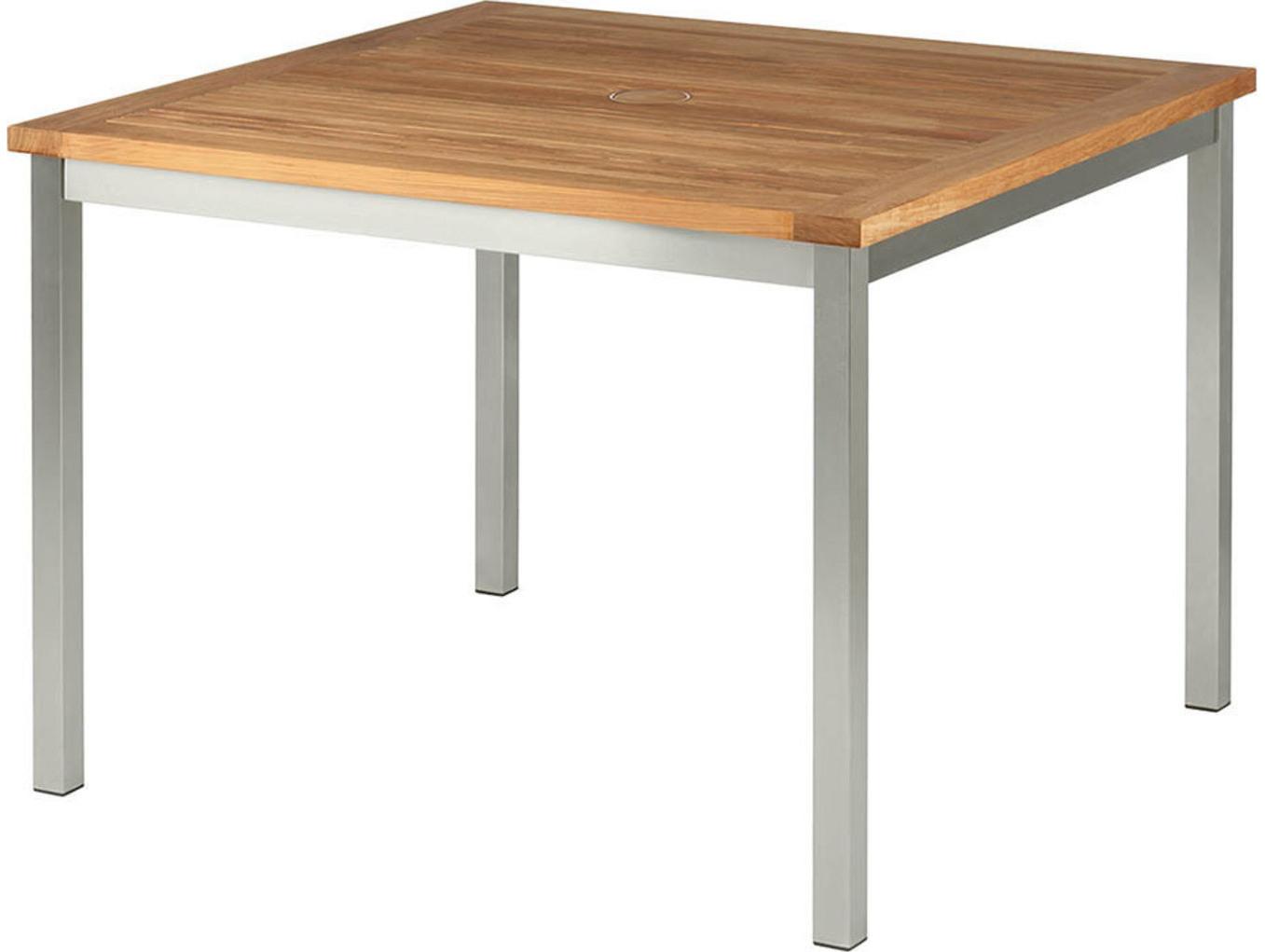 Barlow Tyrie Equinox Dining Table Stainless Steel Natural Teak 38"W x 39"D x 29"H