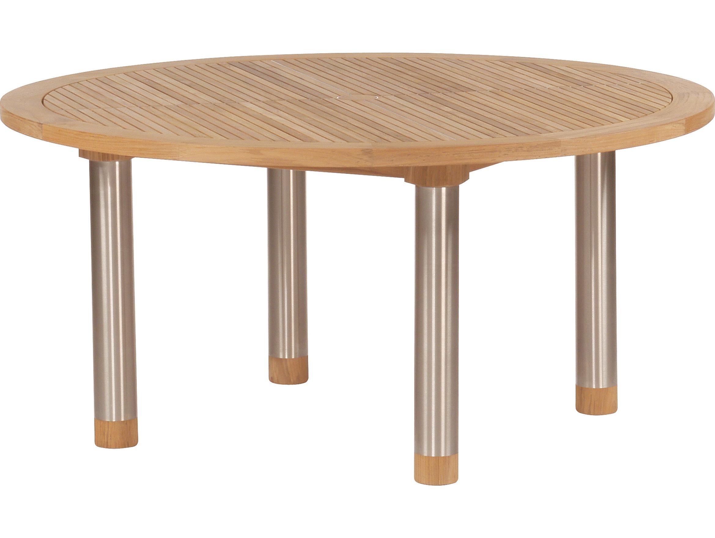 Barlow Tyrie Equinox Dining Table Stainless Steel Natural Teak 58"W x 58"D x 28"H