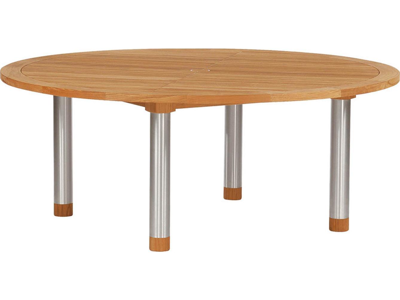 Barlow Tyrie Equinox Dining Table Stainless Steel Natural Teak 71"W x 71"D x 28"H