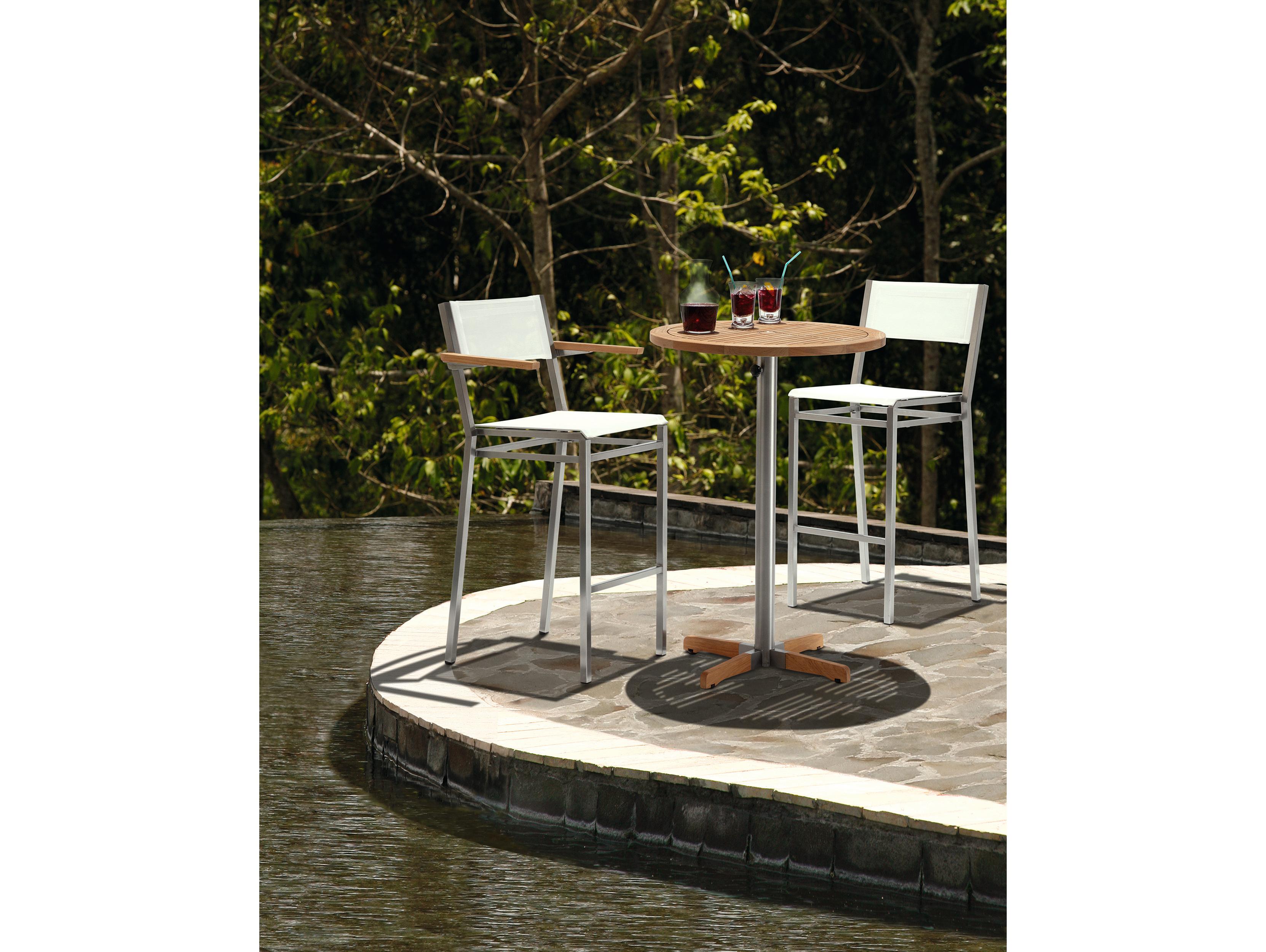 Barlow Tyrie Equinox Round Bar Bistro Table Stainless Steel Natural Teak 26"W x 26"D x 39"H