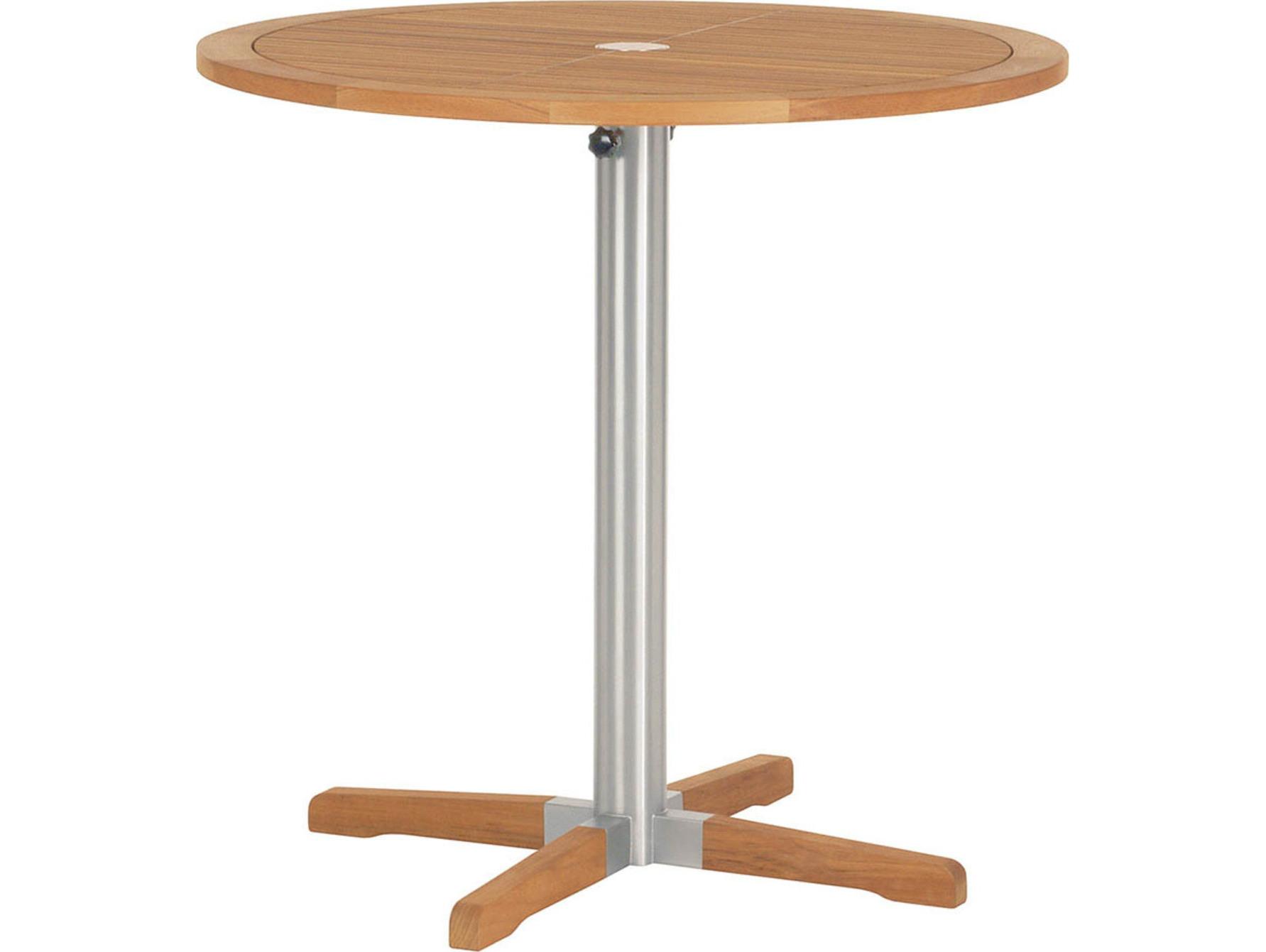 Barlow Tyrie Equinox Round Bar Bistro Table Stainless Steel Natural Teak 40"W x 40"D x 39"H