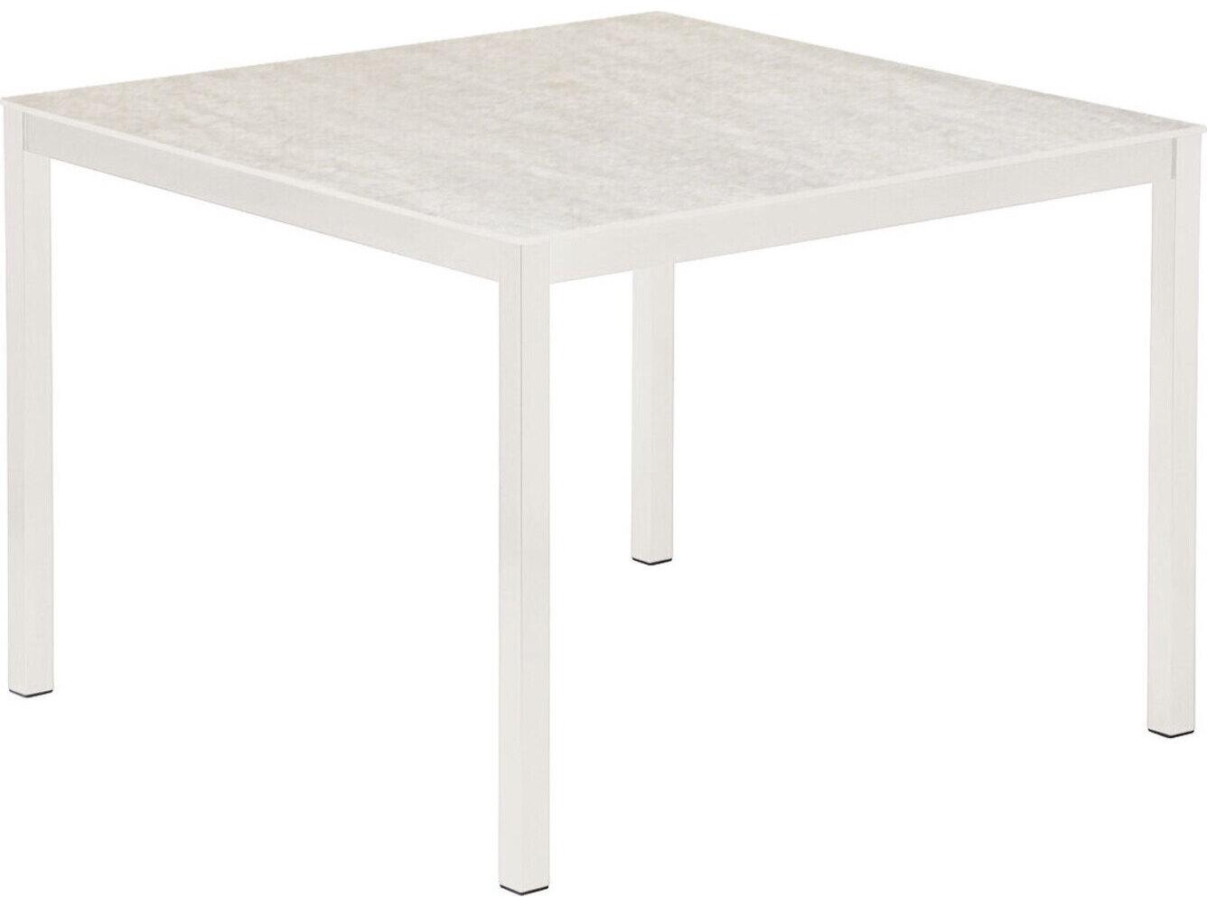 Barlow Tyrie Equinox Square Dining Table Arctic White Powder-Coated Stainless Steel Frost Ceramic