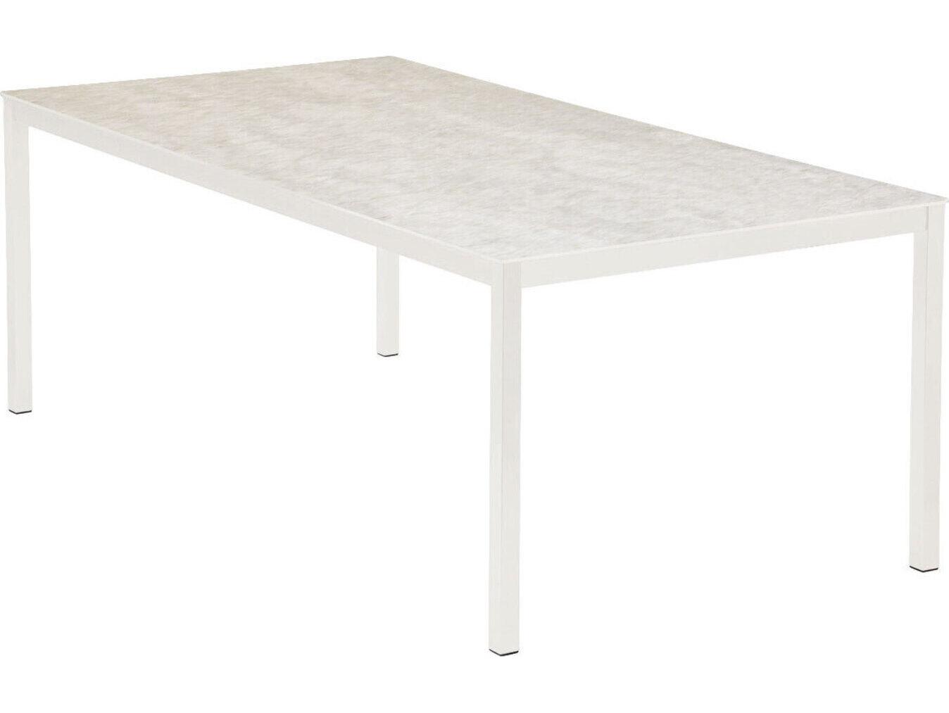 Barlow Tyrie Equinox Dining Table Arctic White Powder-Coated Stainless Steel Frost Ceramic 79"W x 39"S x28"H