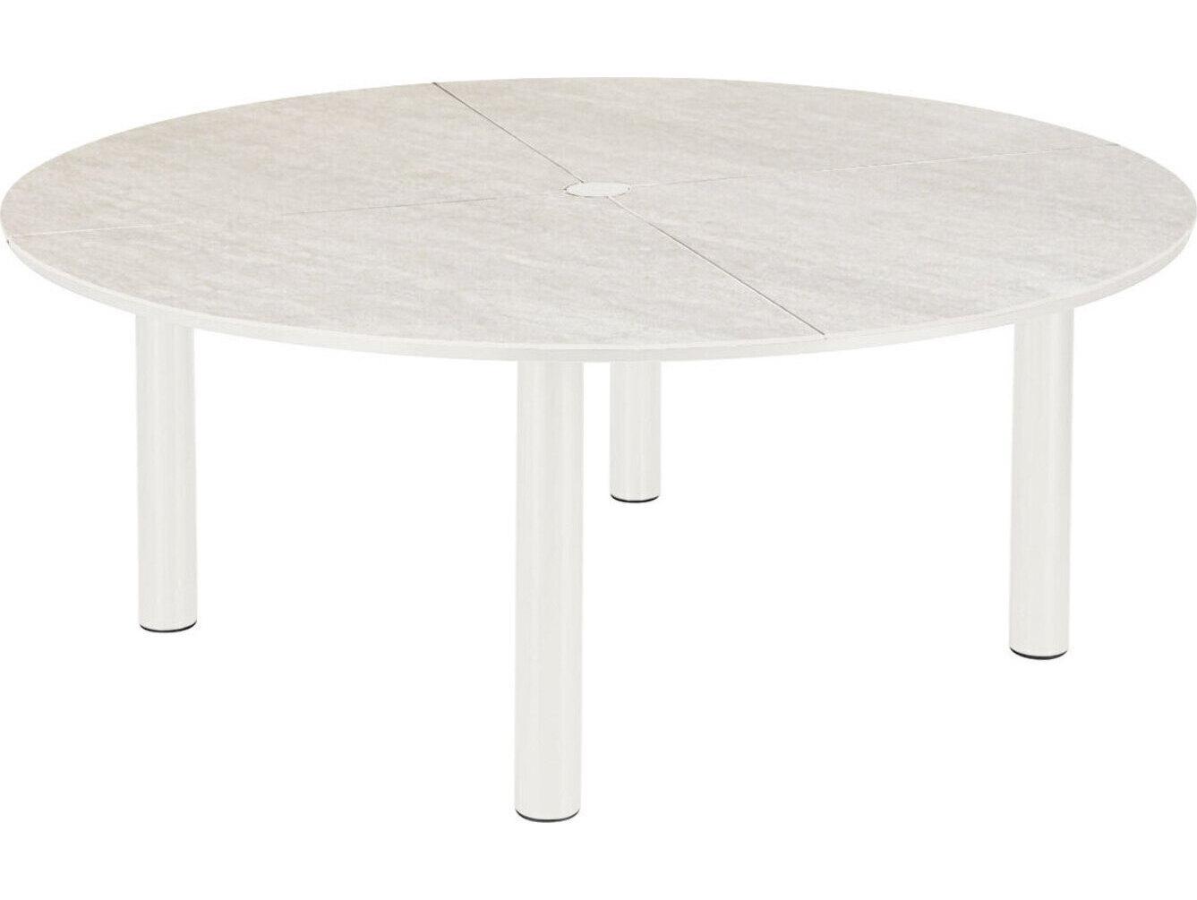 Barlow Tyrie Equinox Round Dining Table Arctic White Powder-Coated Stainless Steel Frost Ceramic