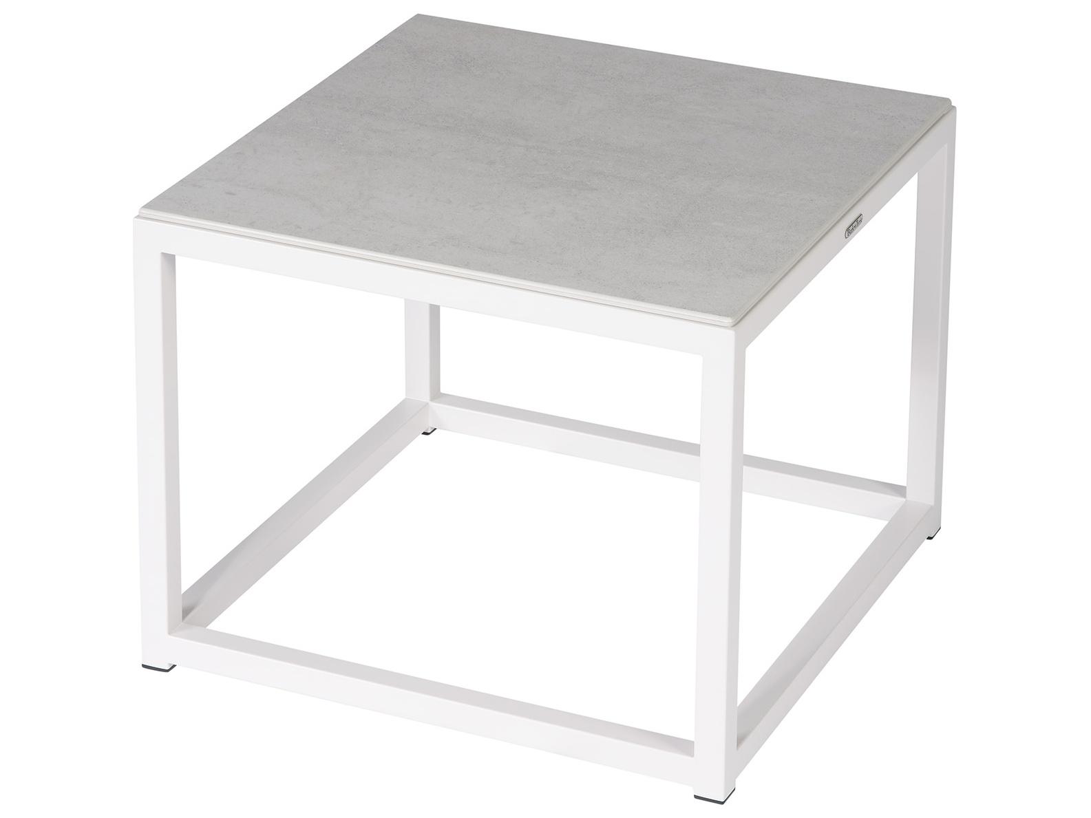 Barlow Tyrie Equinox Side Table - Arctic White Powder Coated Stainless Steel Frame - Frost Ceramic Top