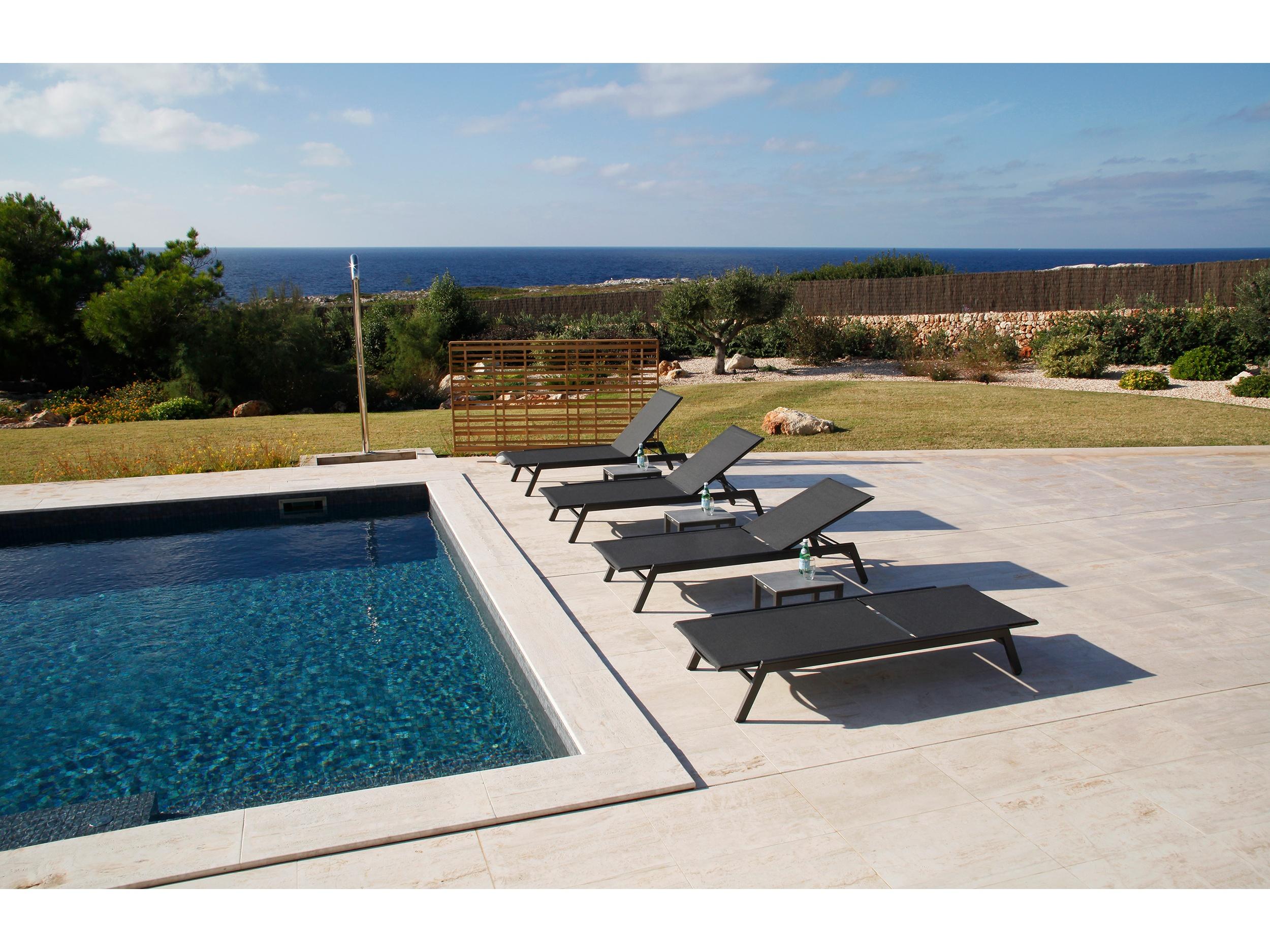 Barlow Tyrie Equinox Lounger Table - Graphite Powder Coated Stainless Steel Frame - Dusk Ceramic Top