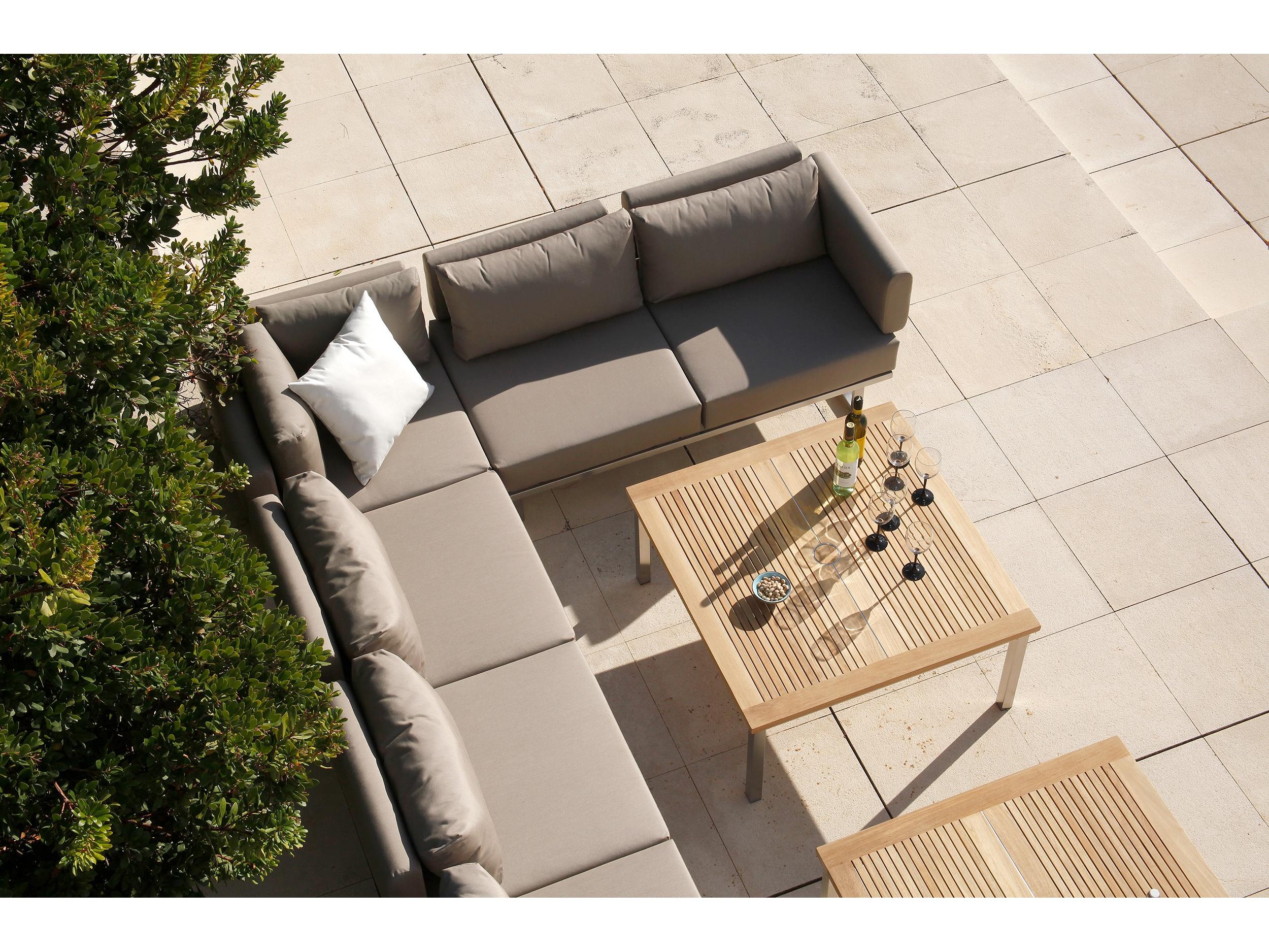 Barlow Tyrie Equinox Coffee Table - Silver Stainless Steel Frame - Natural Teak Top