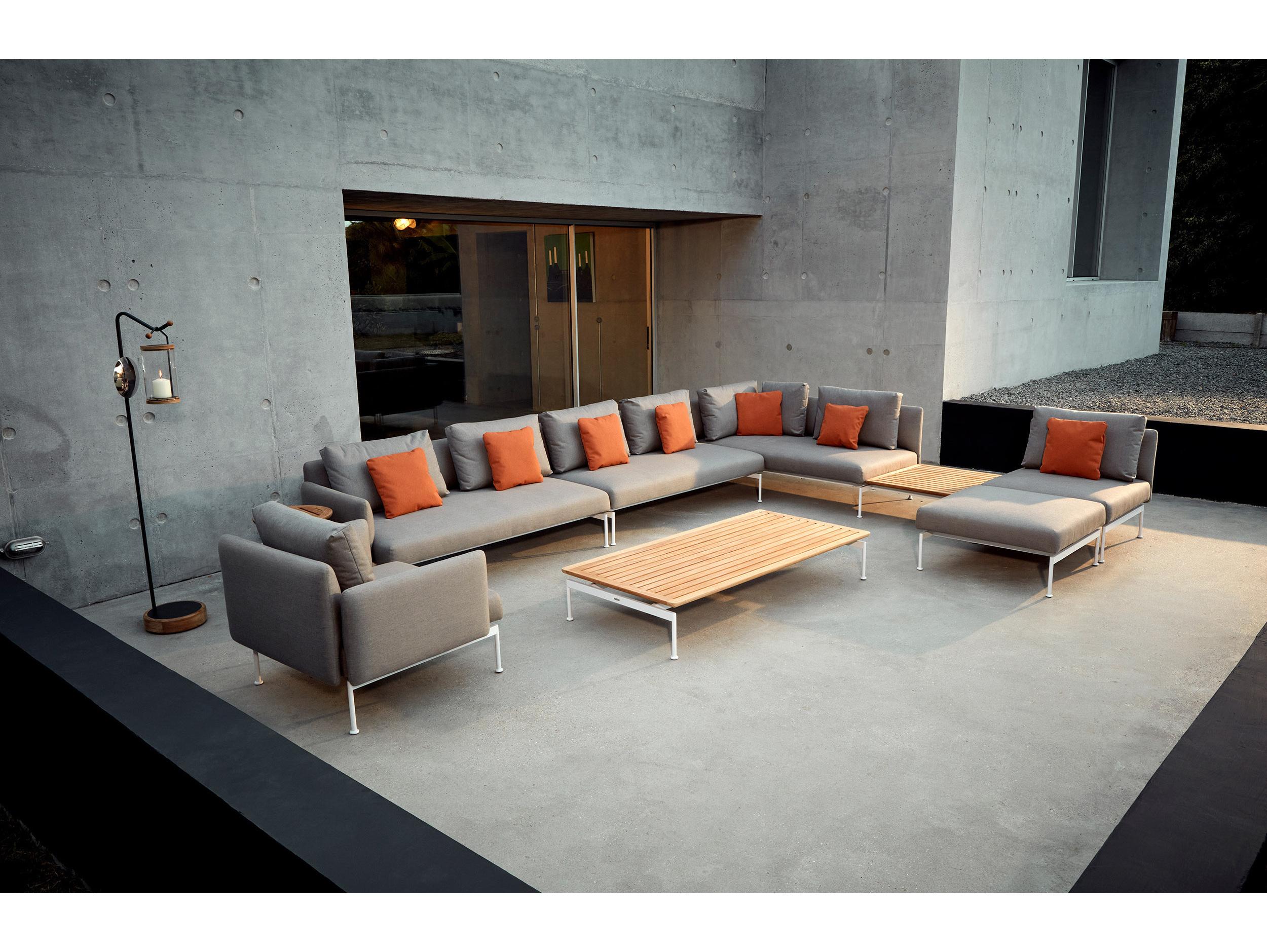 Barlow Tyrie Layout Bridging Table Arctic White Powder-Coated Stainless Steel Natural Teak