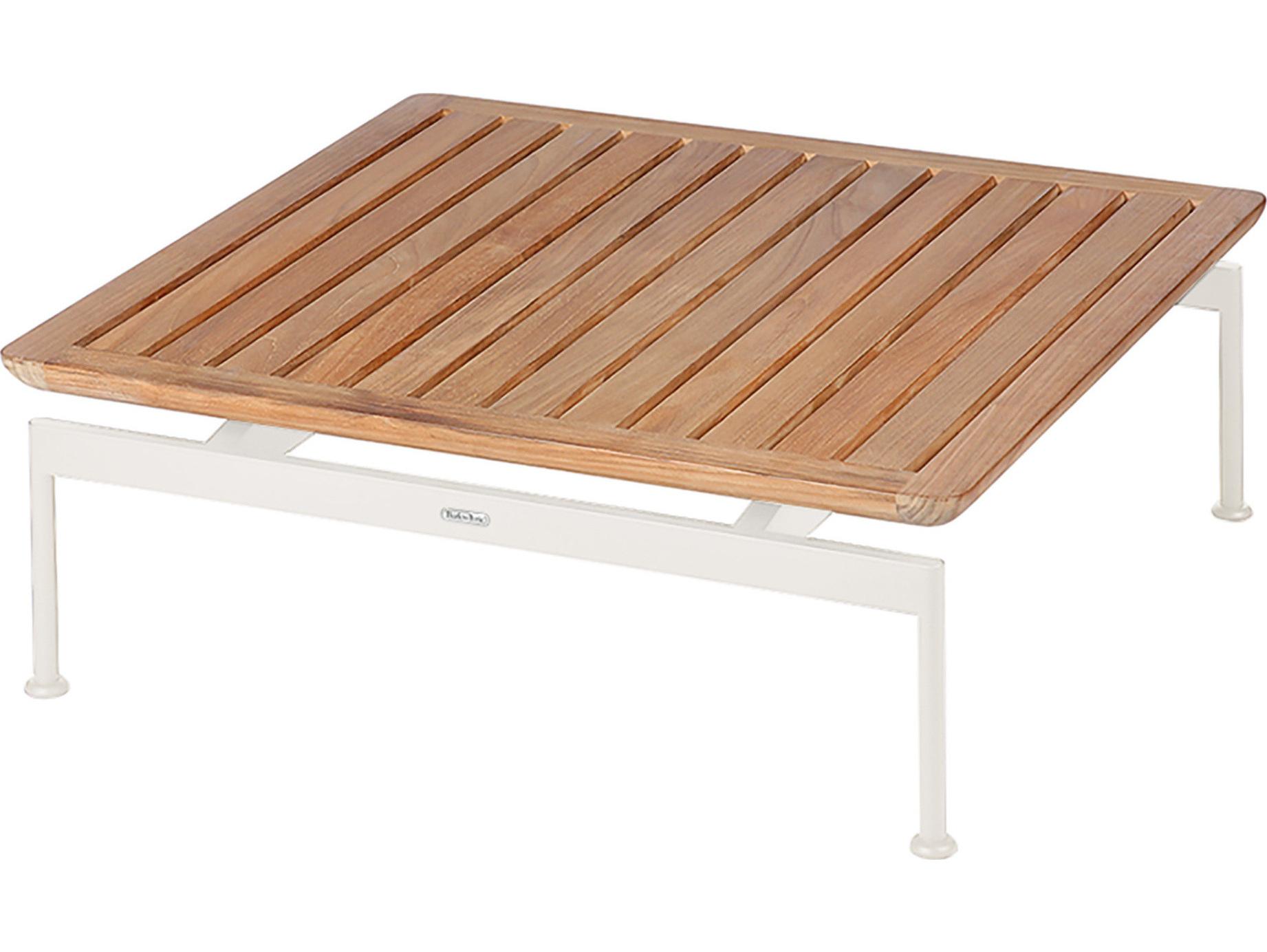 Barlow Tyrie Layout Low Square Table Arctic White Powder-Coated Stainless Steel Natural Teak