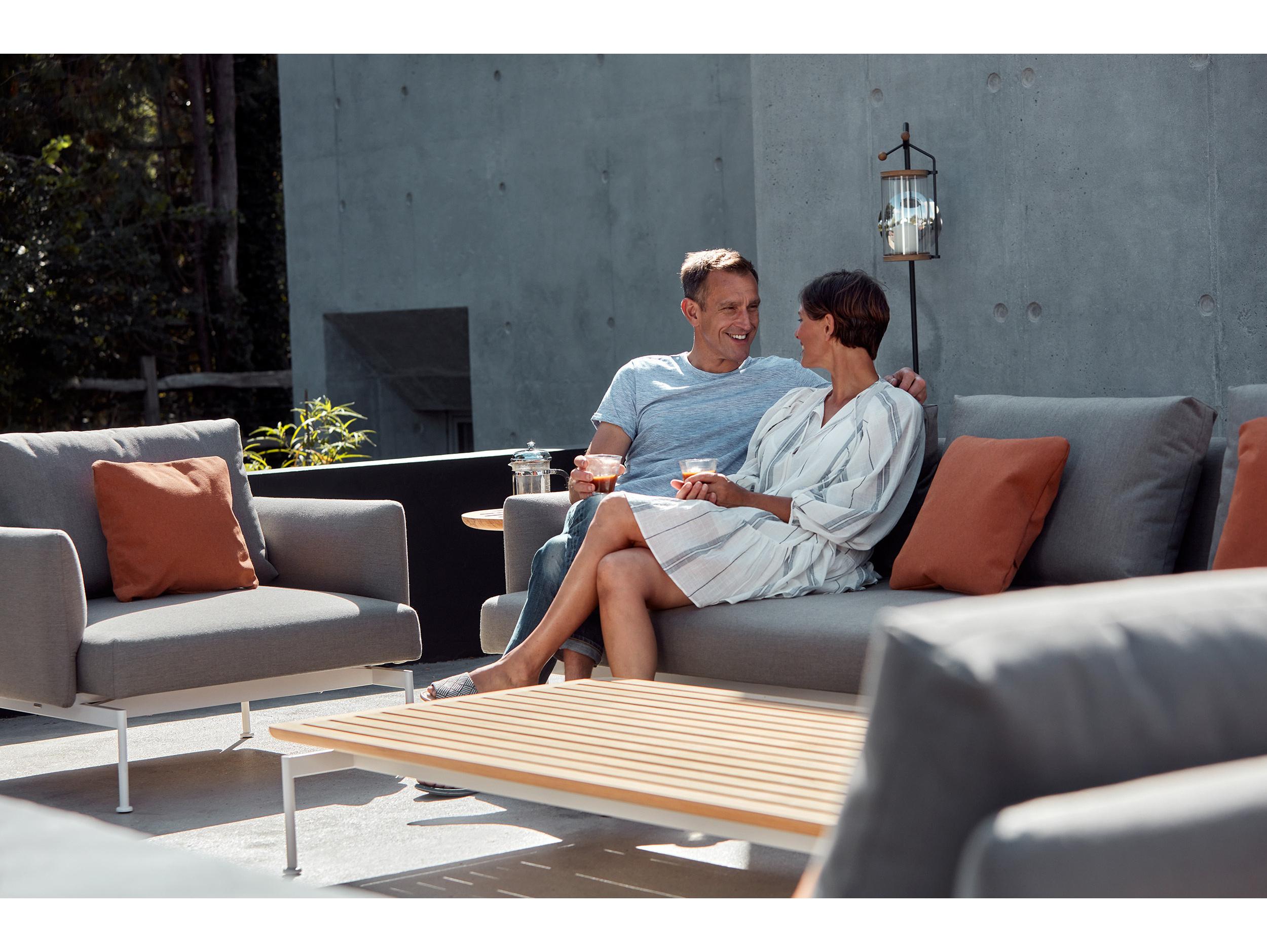 Barlow Tyrie Layout Coffee Table Arctic White Powder-Coated Stainless Steel Natural Teak