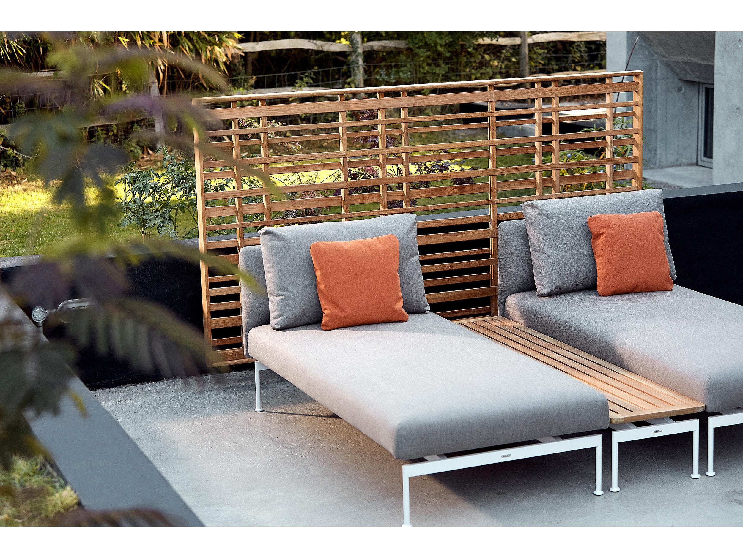 Barlow Tyrie Layout Narrow Console Table Arctic White Powder-Coated Stainless Steel Natural Teak