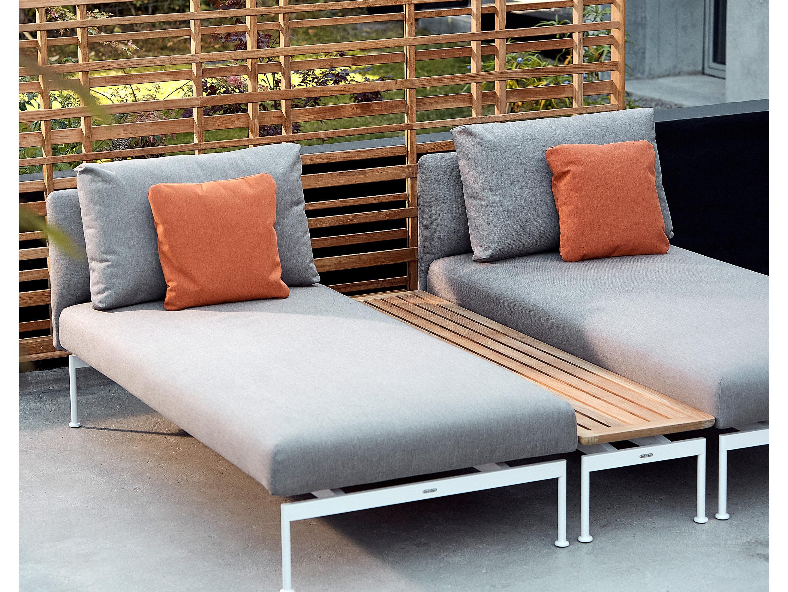 Barlow Tyrie Layout Narrow Console Table Arctic White Powder-Coated Stainless Steel Natural Teak