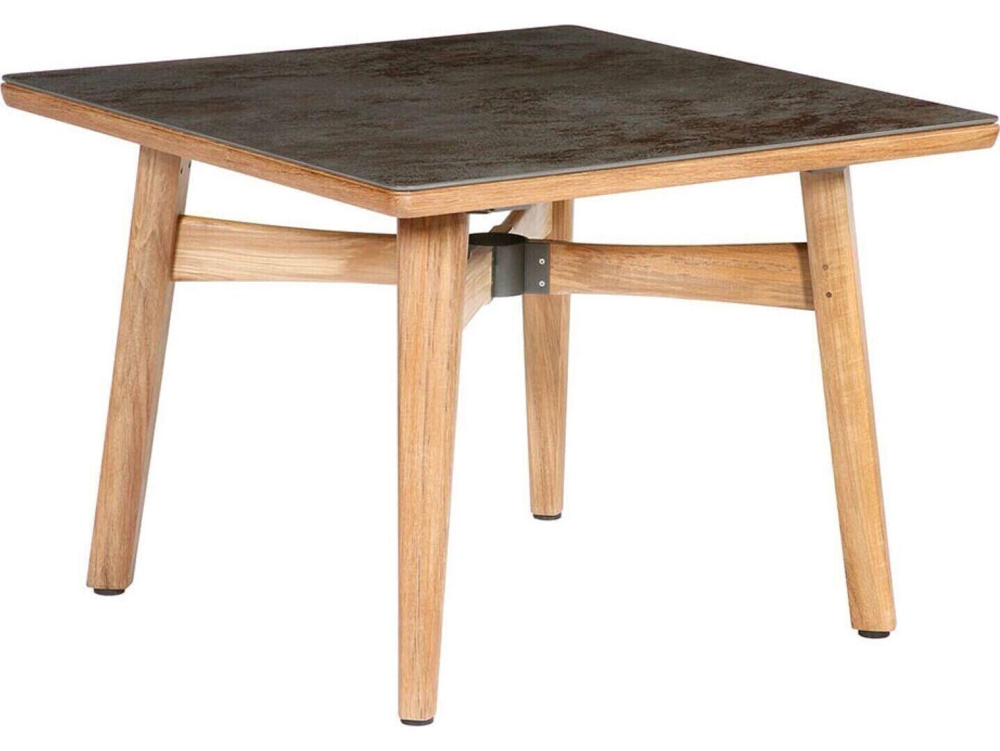 Barlow Tyrie Monterey Square Dining Table Natural Teak Oxide Ceramic with Umbrella Hole