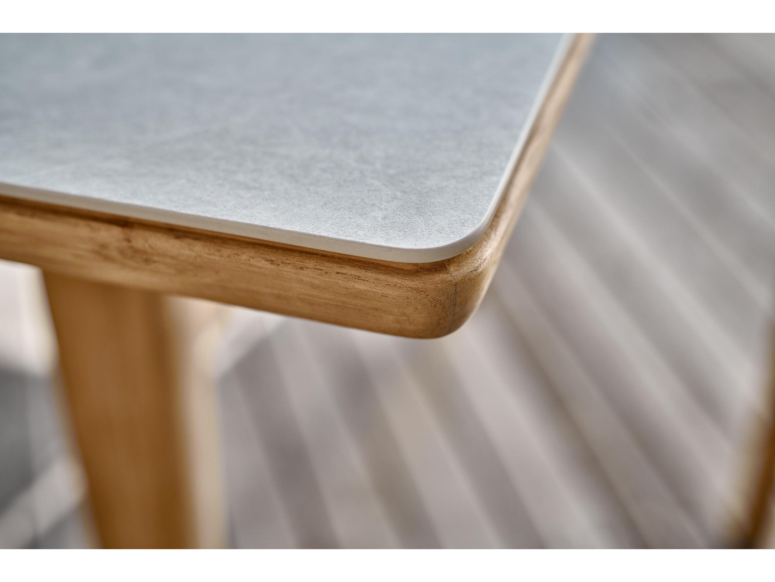 Barlow Tyrie Monterey Square Dining Table Natural Teak Frost Ceramic with Umbrella Hole