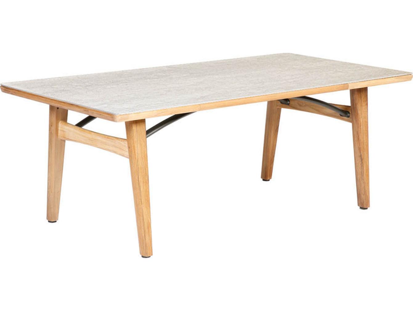 Barlow Tyrie Monterey Dining Table Natural Teak Frost Ceramic No Umbrella Hole 79"W x 39"D x 29"H