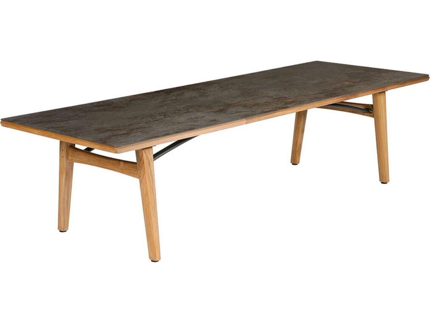 Barlow Tyrie Monterey Dining Table Natural Teak Oxide Ceramic with Umbrella Hole 118"W x 39"D x 29"H