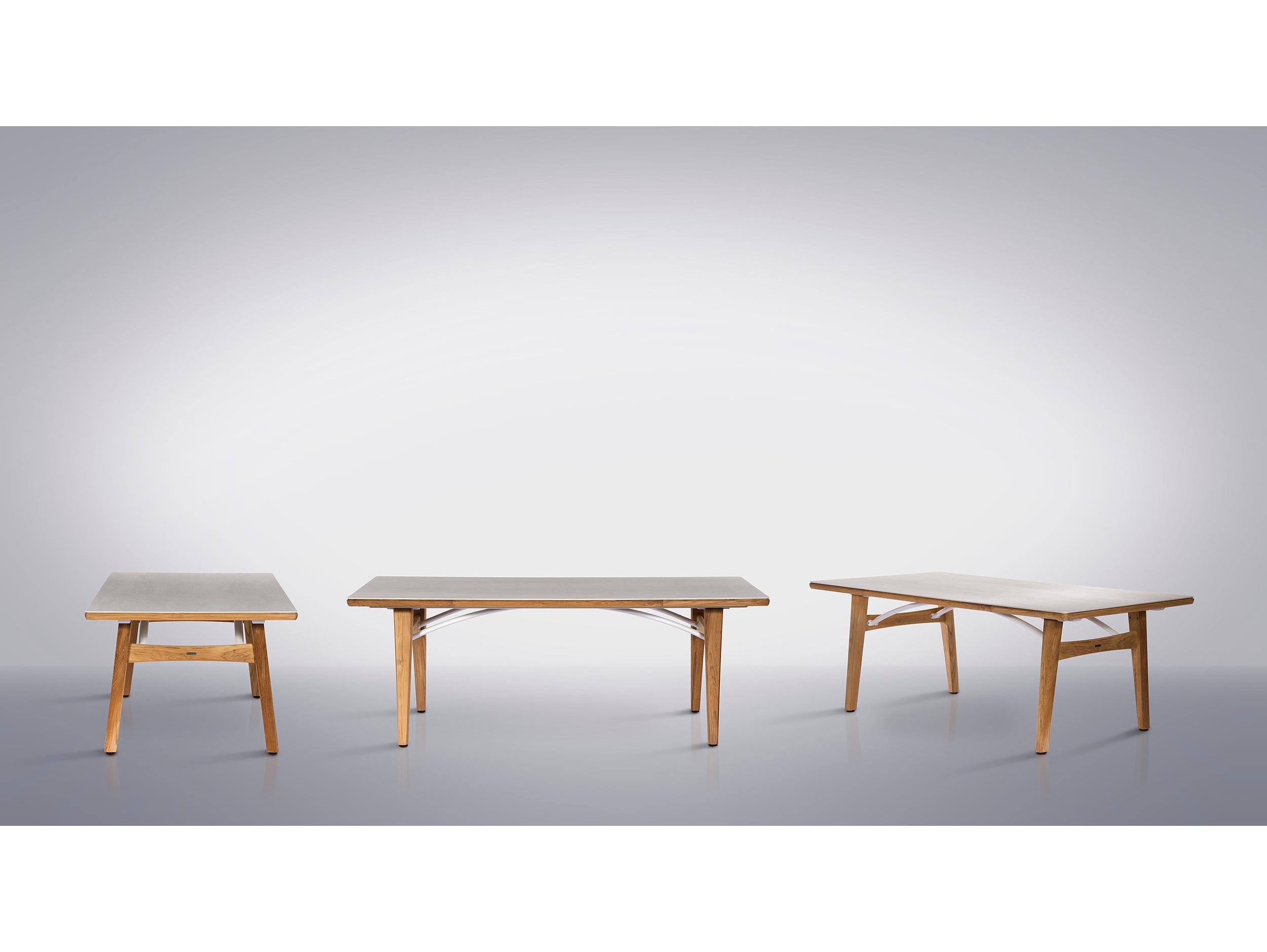 Barlow Tyrie Monterey Dining Table Natural Teak Frost Ceramic with Umbrella Hole 118"W x 39"D x 29"H