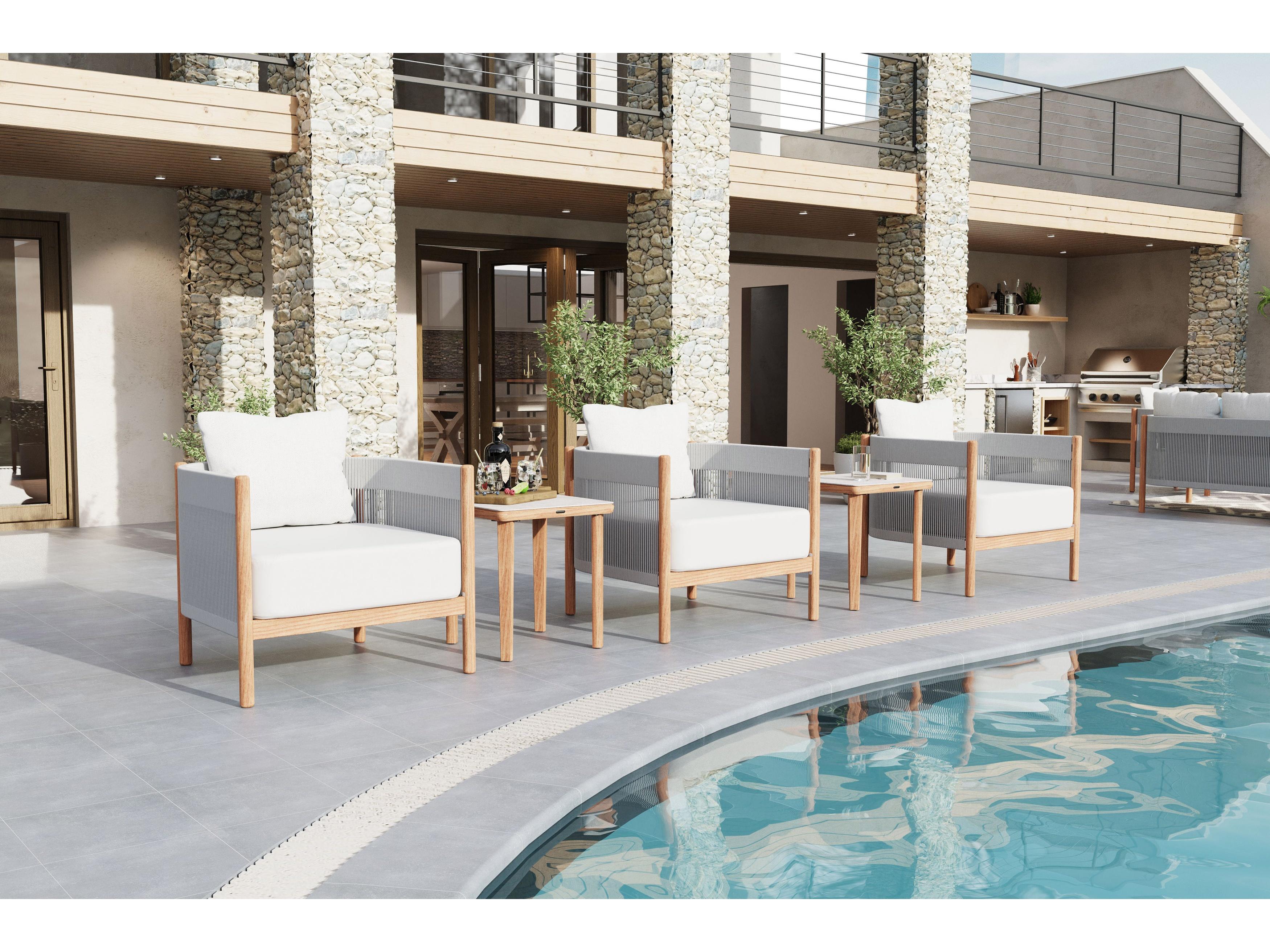 Barlow Tyrie Monterey Side Table - Natural Teak Frame - Frost Ceramic Top