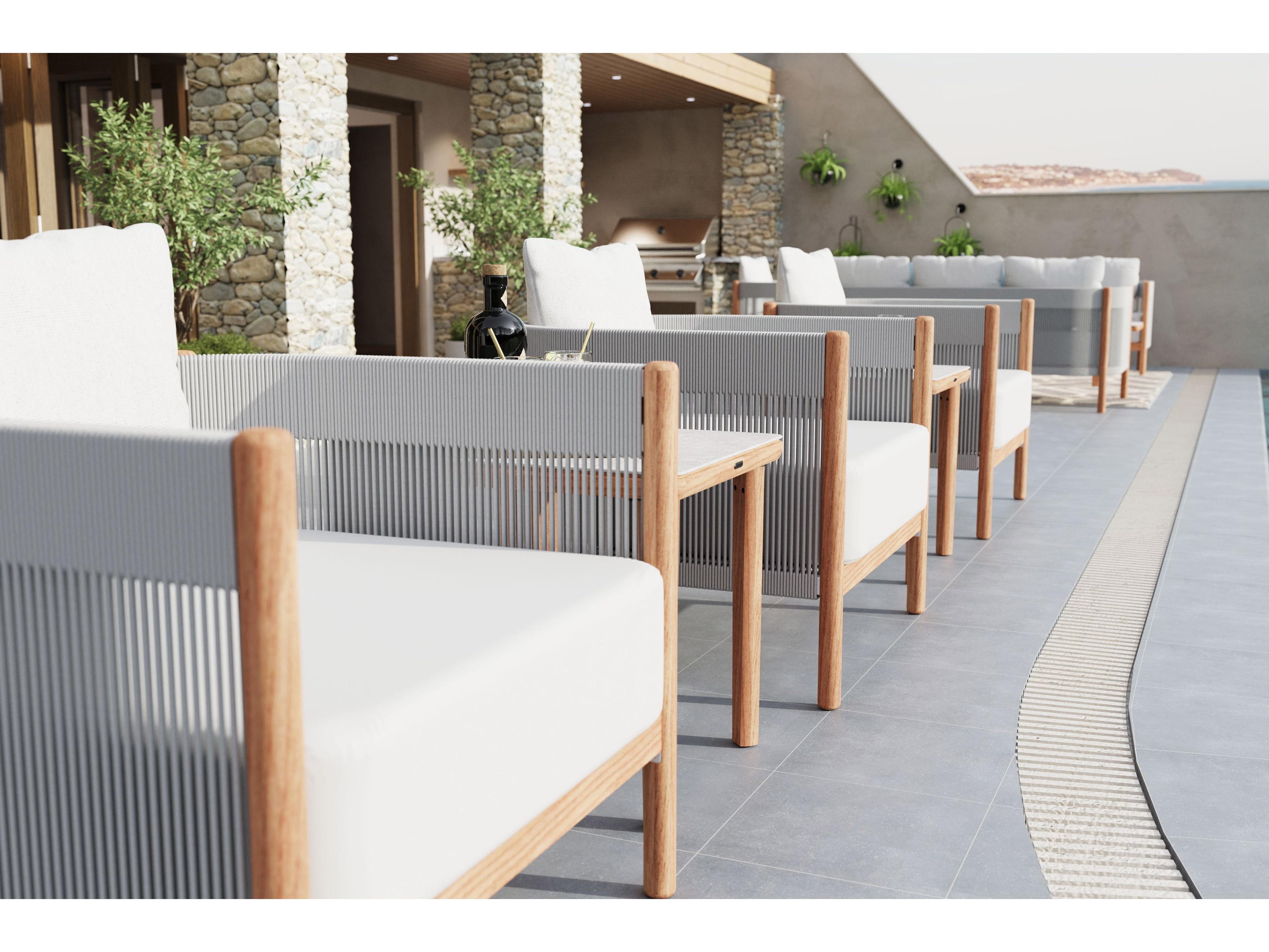 Barlow Tyrie Monterey Side Table - Natural Teak Frame - Frost Ceramic Top