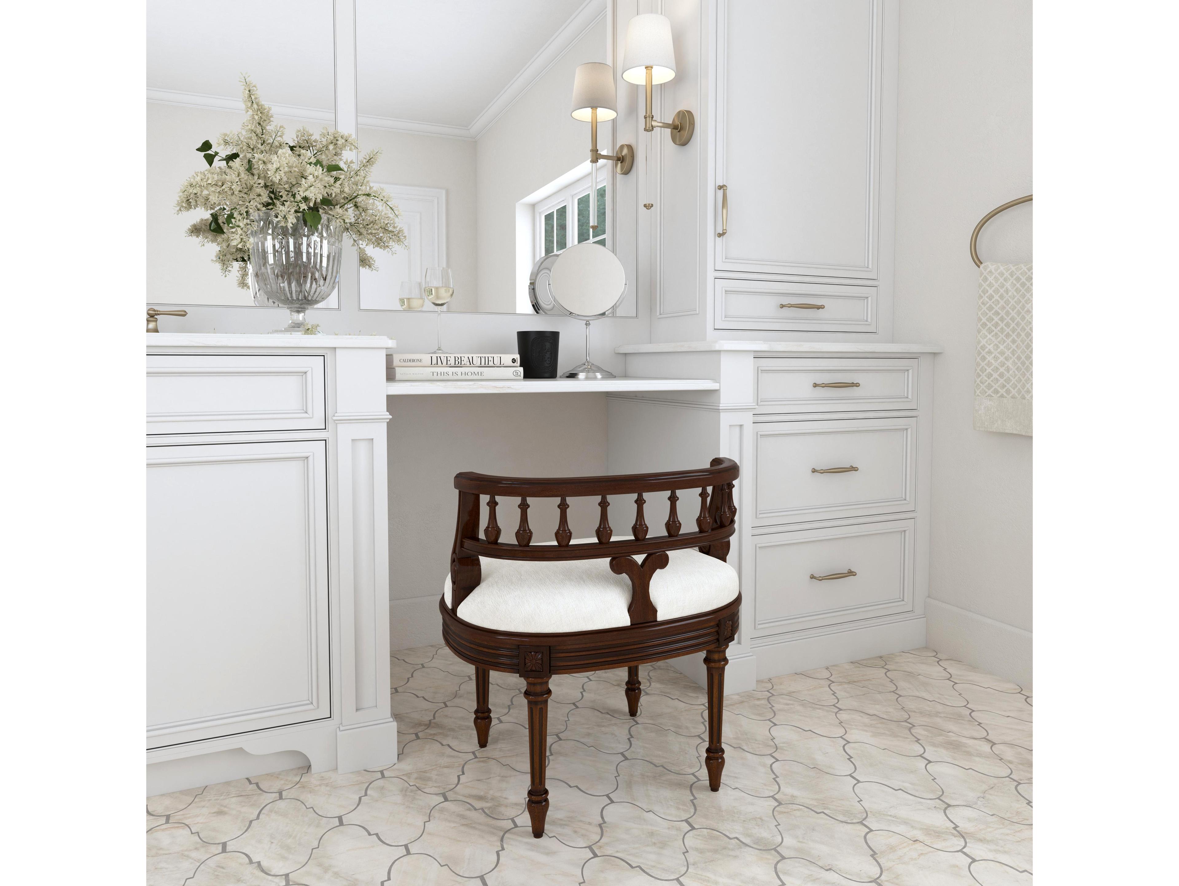 Butler Hathaway Antique Cherry Brown Upholstered Vanity Seat