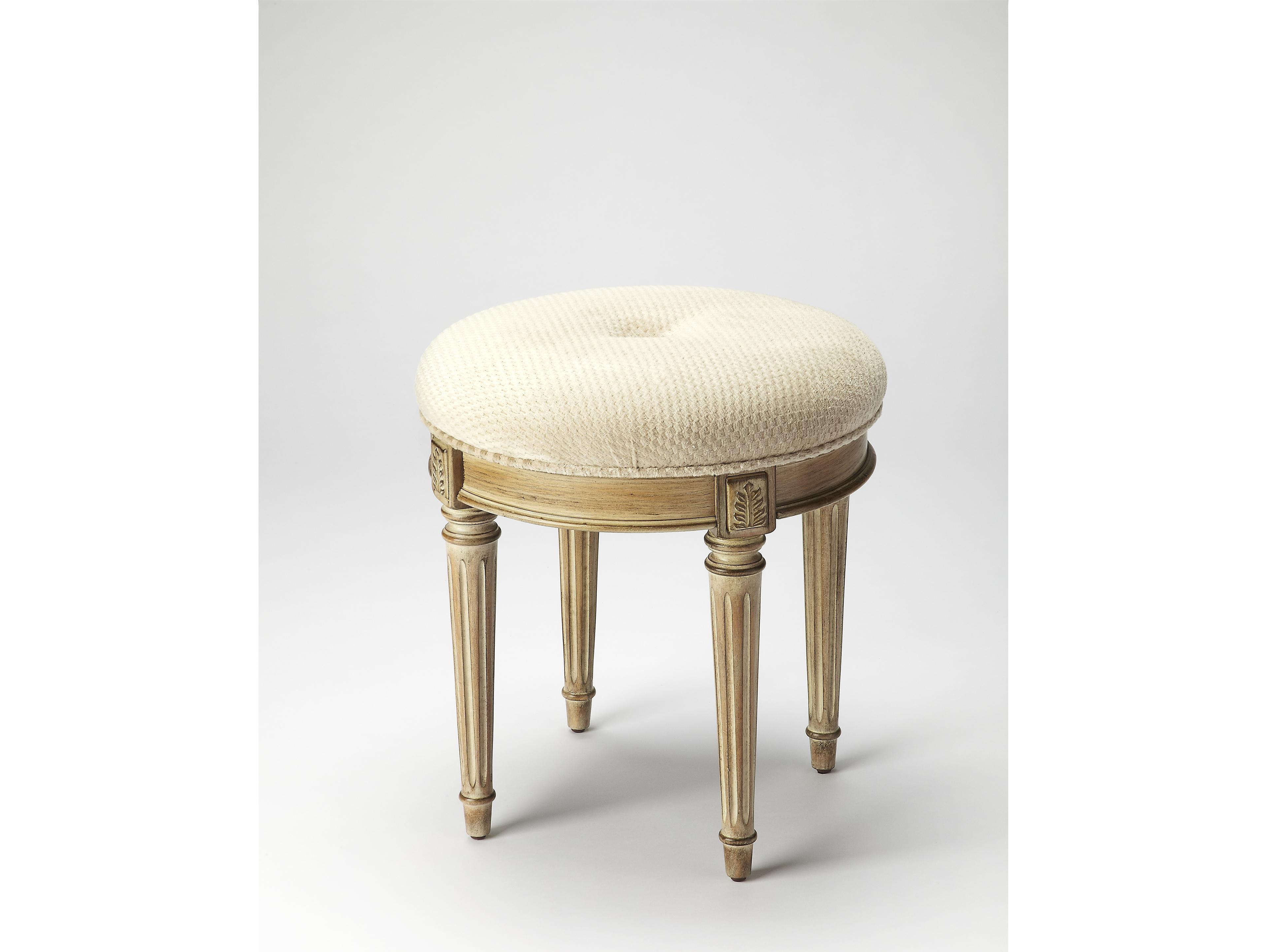 Butler Bernadette Driftwood Beige Upholstered Vanity Stool