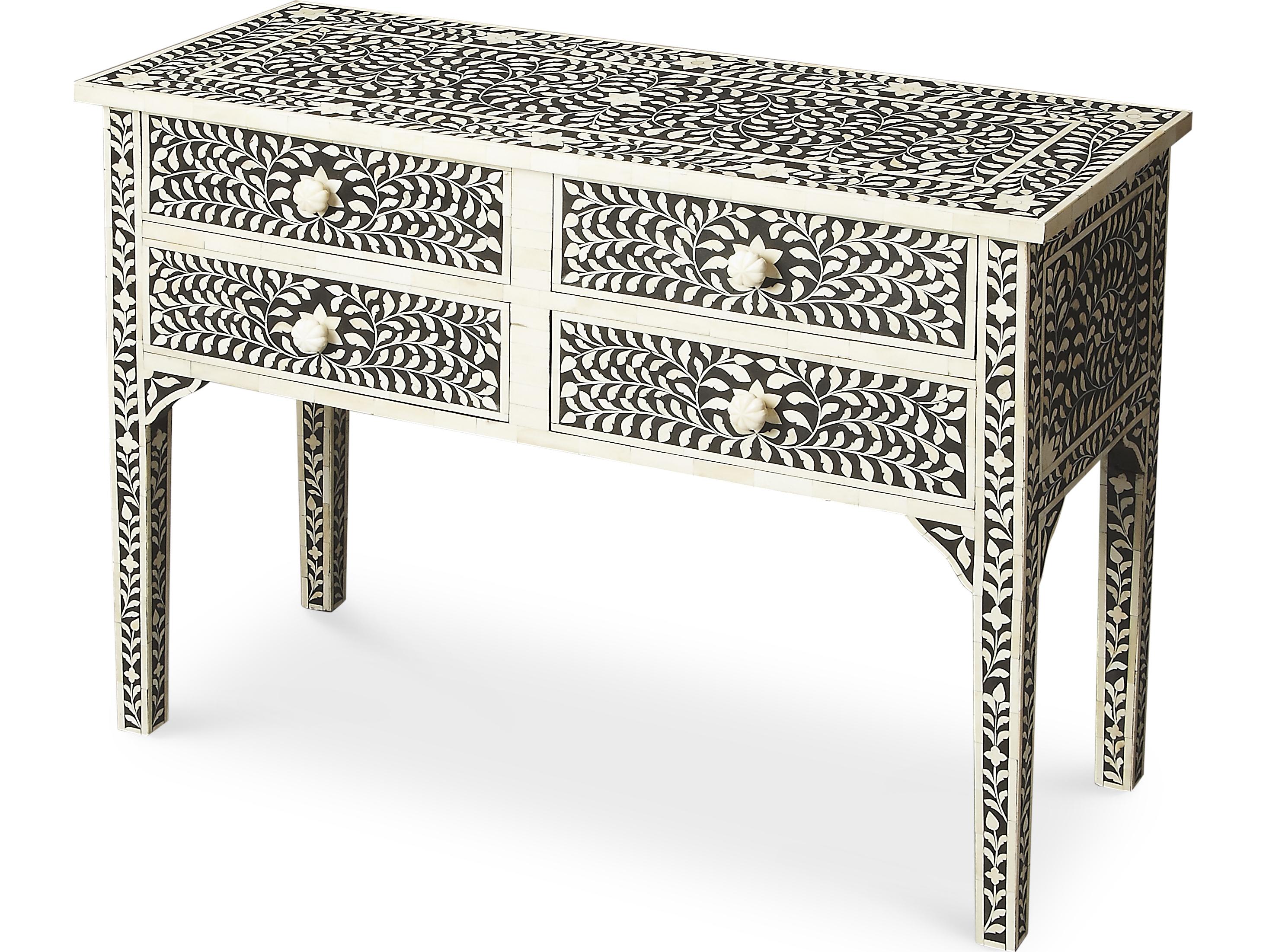 Butler Vivienne Rectangular Wood Black Bone Inlay Console Table