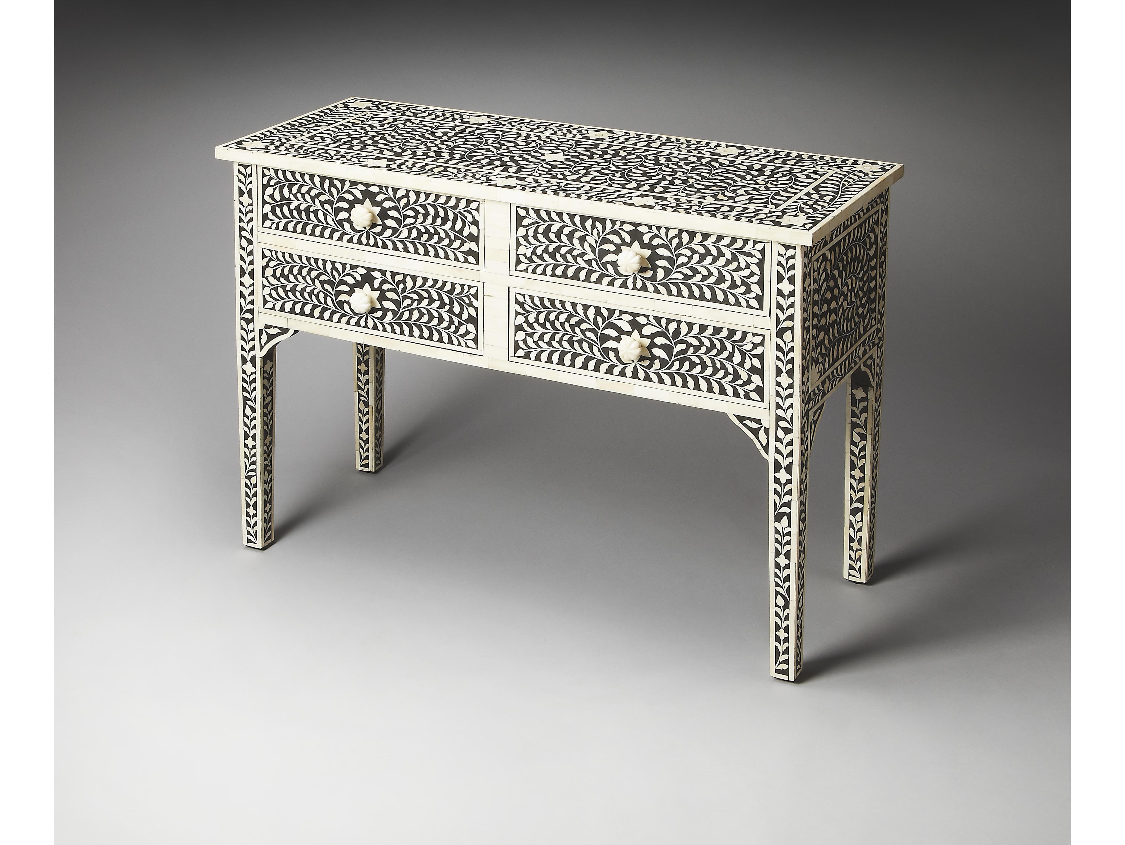 Butler Vivienne Rectangular Wood Black Bone Inlay Console Table