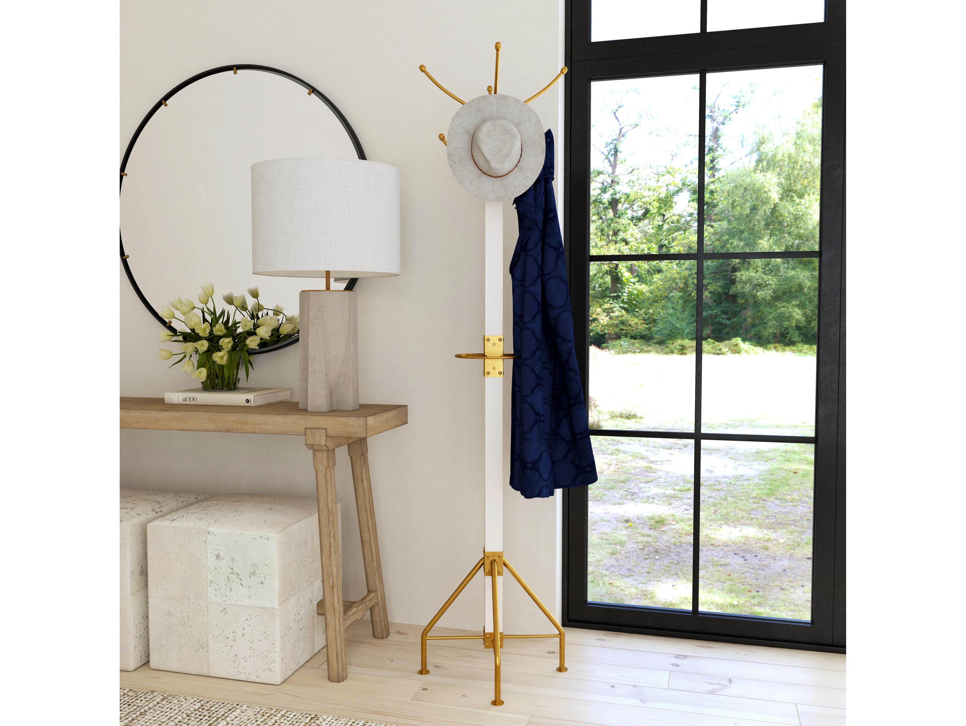 Butler Logan Square Whie And Gold Coat Rack with Umbrella Holder