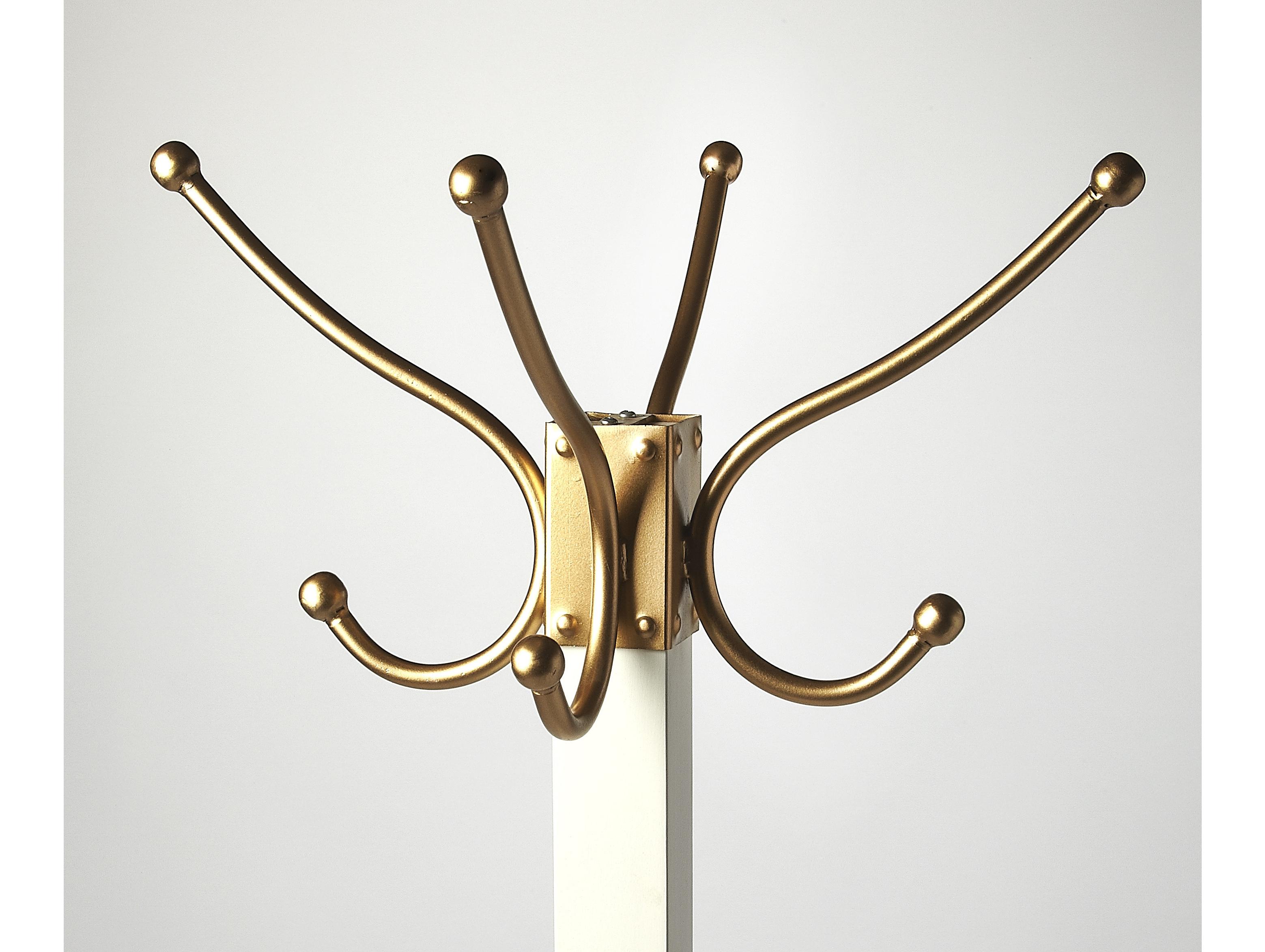 Butler Logan Square Whie And Gold Coat Rack with Umbrella Holder
