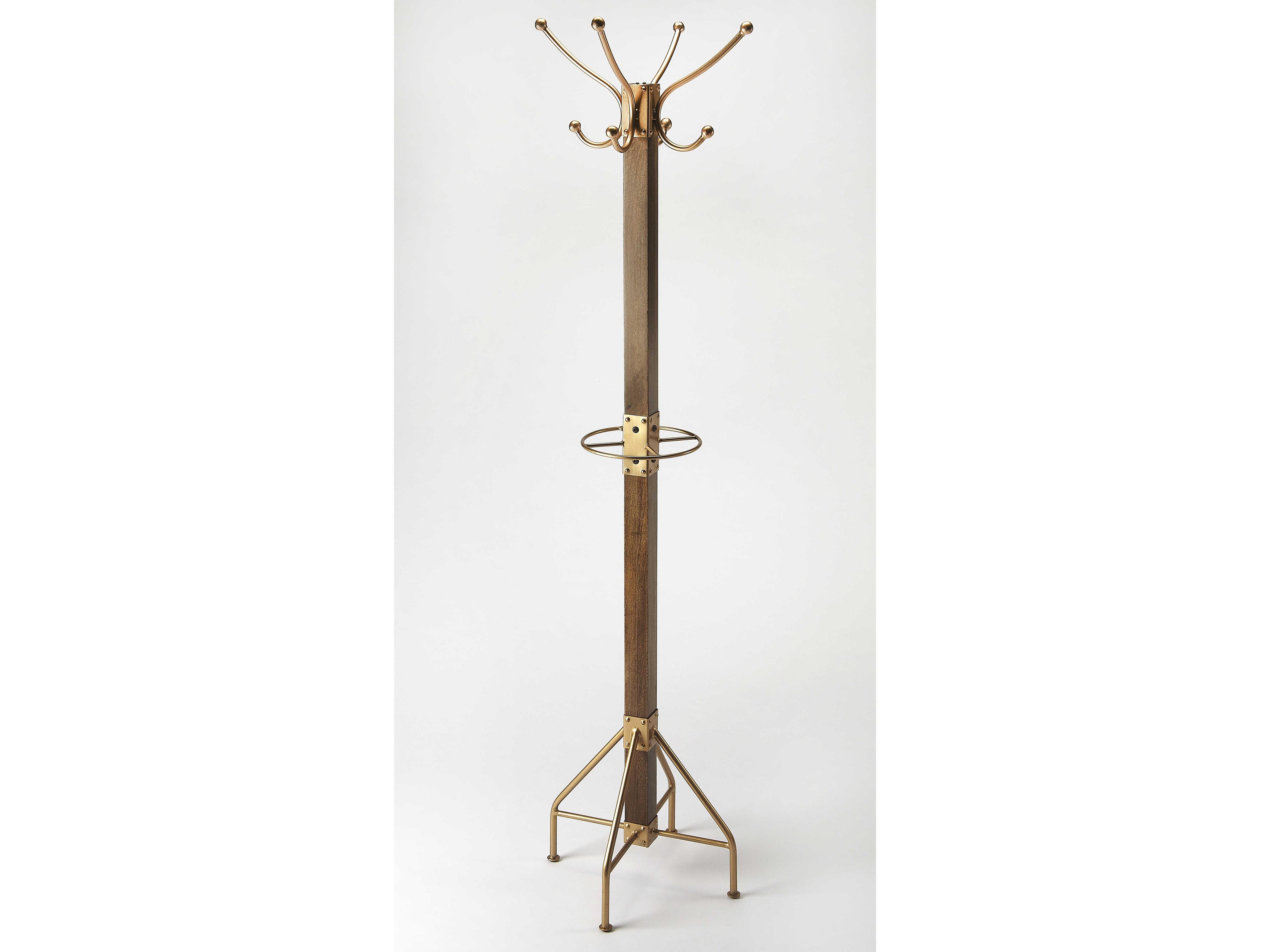 Butler Logan Square Antique Gold Coat Rack with Umbrella Holder