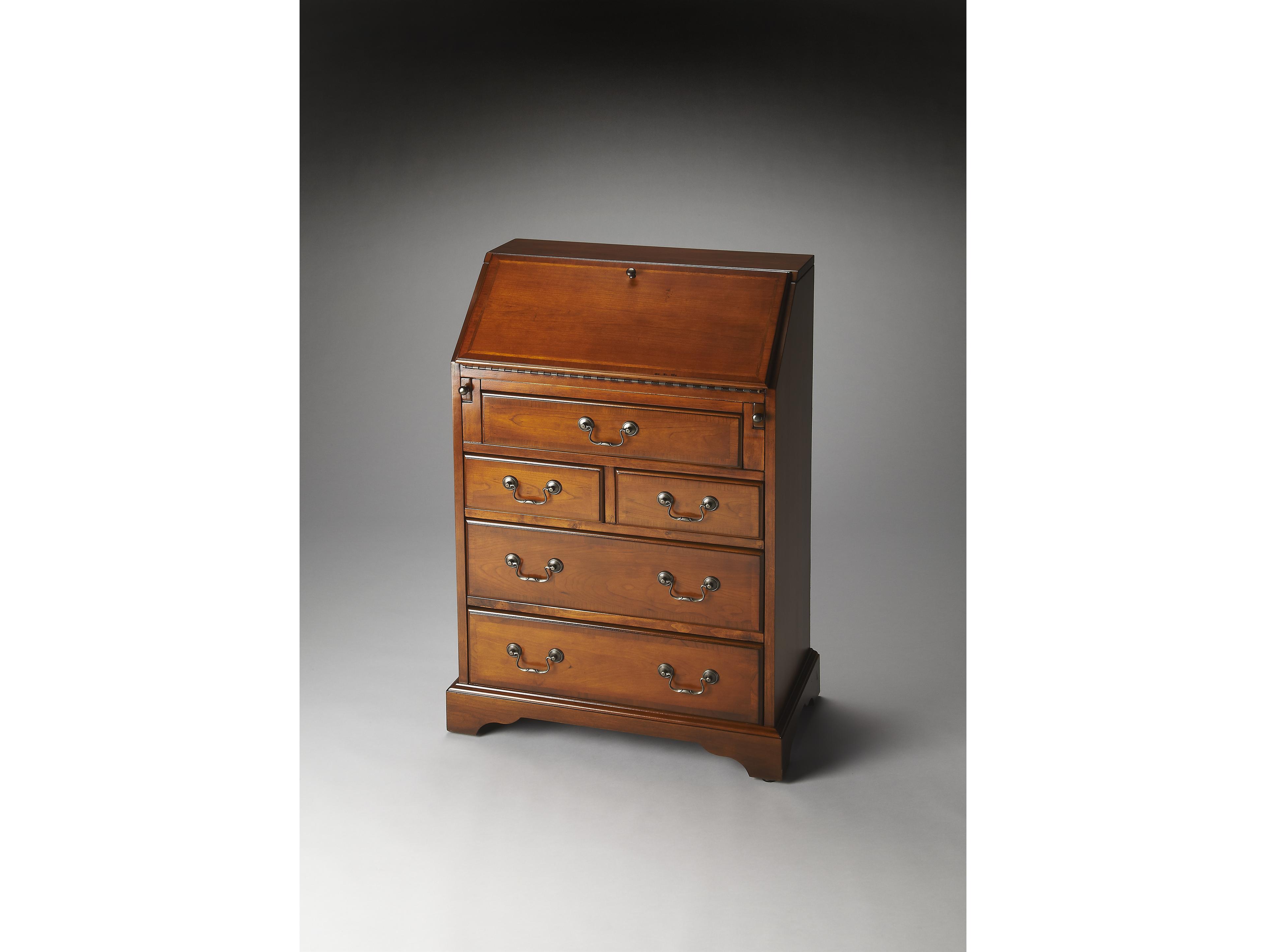 Butler Danforth Olive Ash Brown Maple Wood Secretary Desk