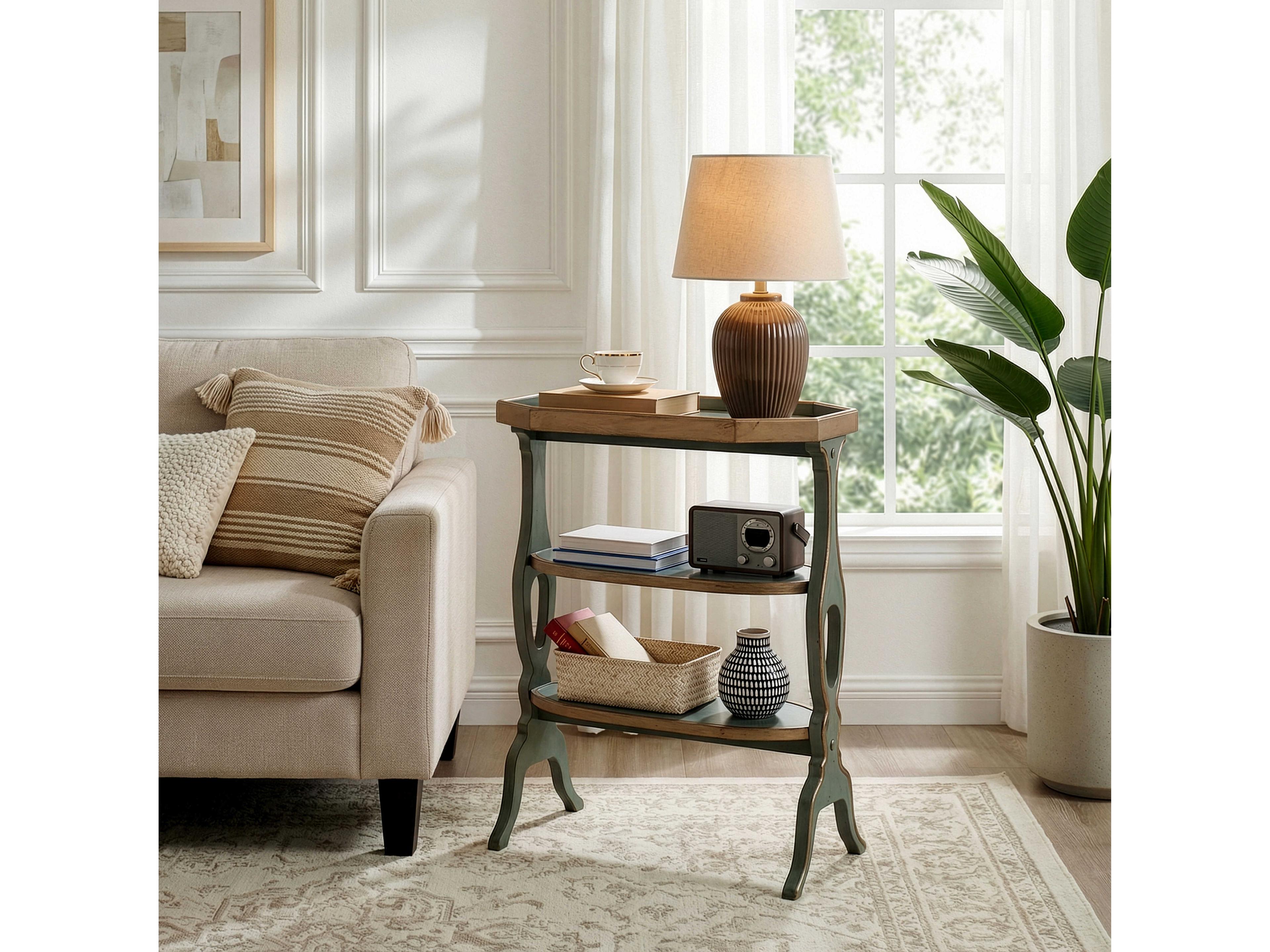 Butler Hadley Octagon Wood Pastel Sage Green End Table