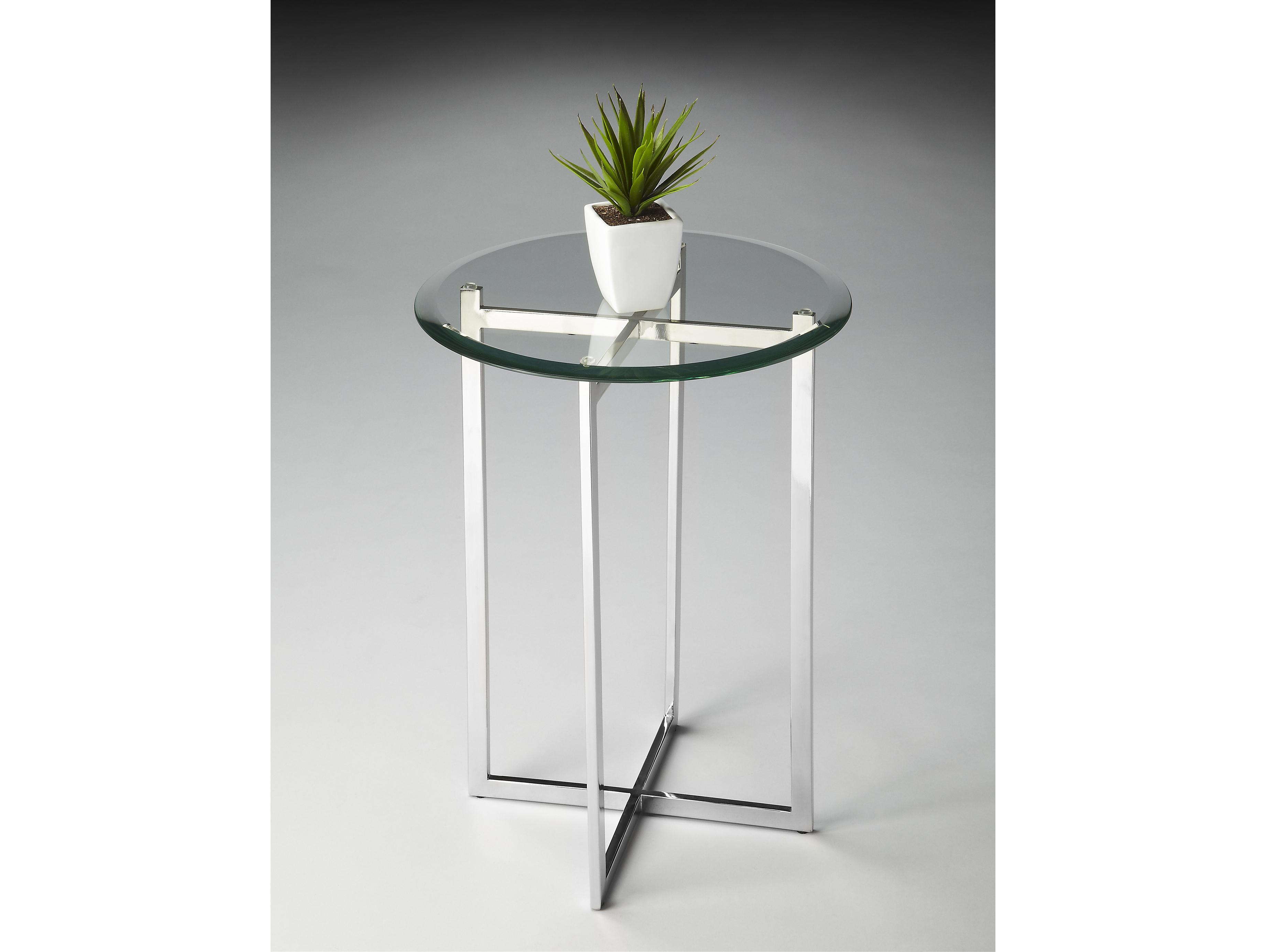 Butler Finn Round Glass Nickel End Table