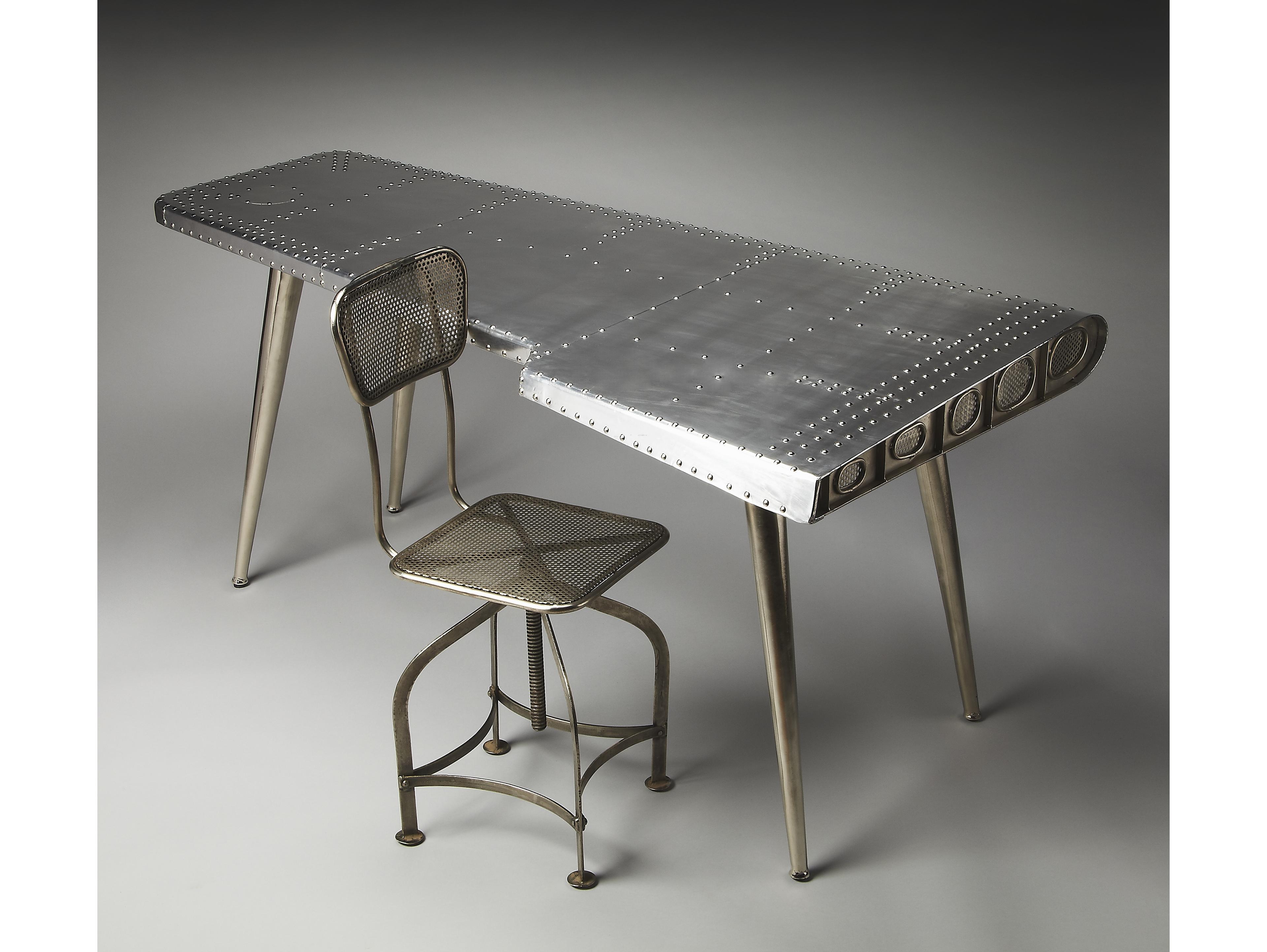 Butler Midway Metalworks Silver Writing Desk