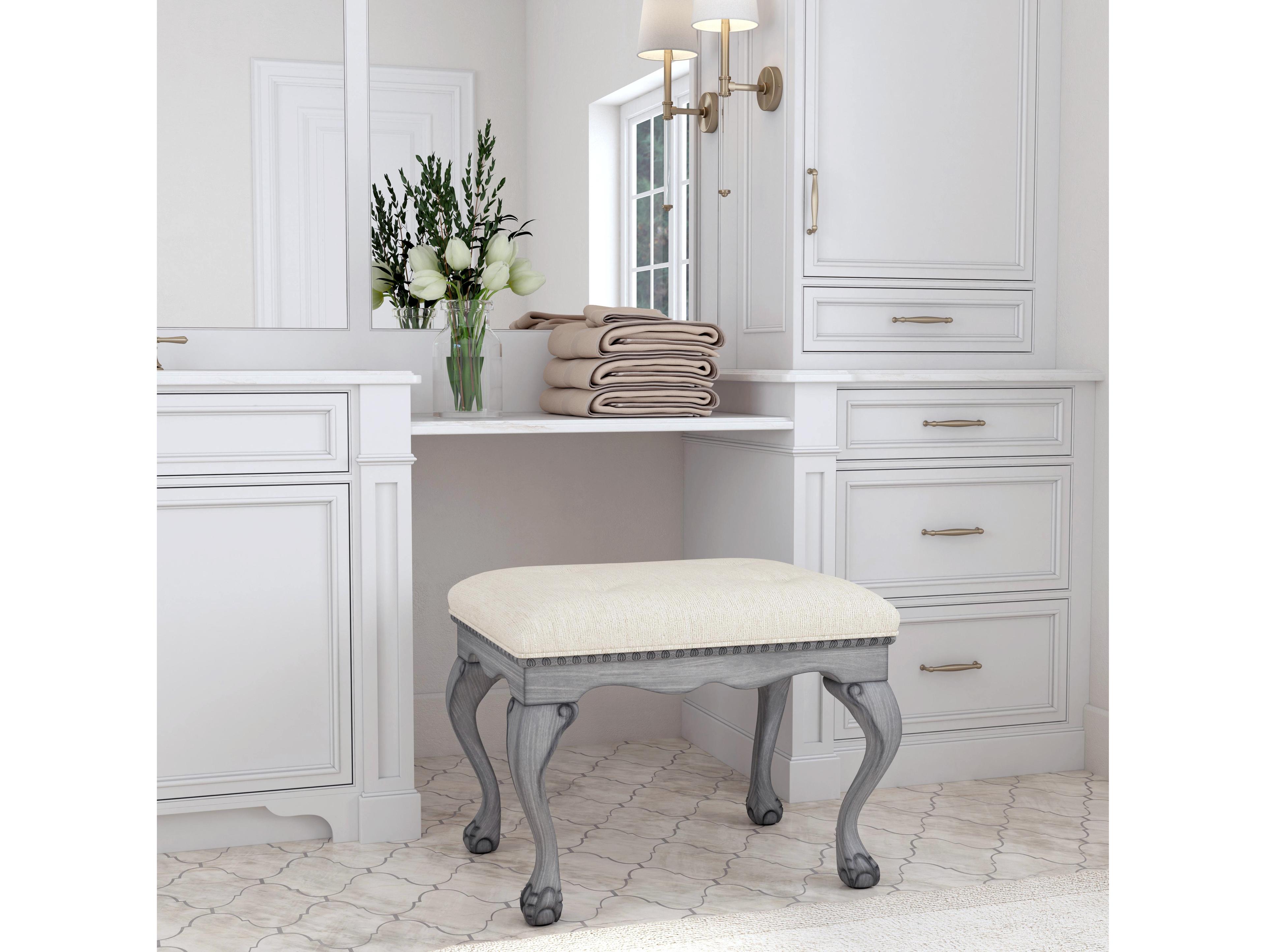 Butler Ashford Powder Gray Upholstered Vanity Stool