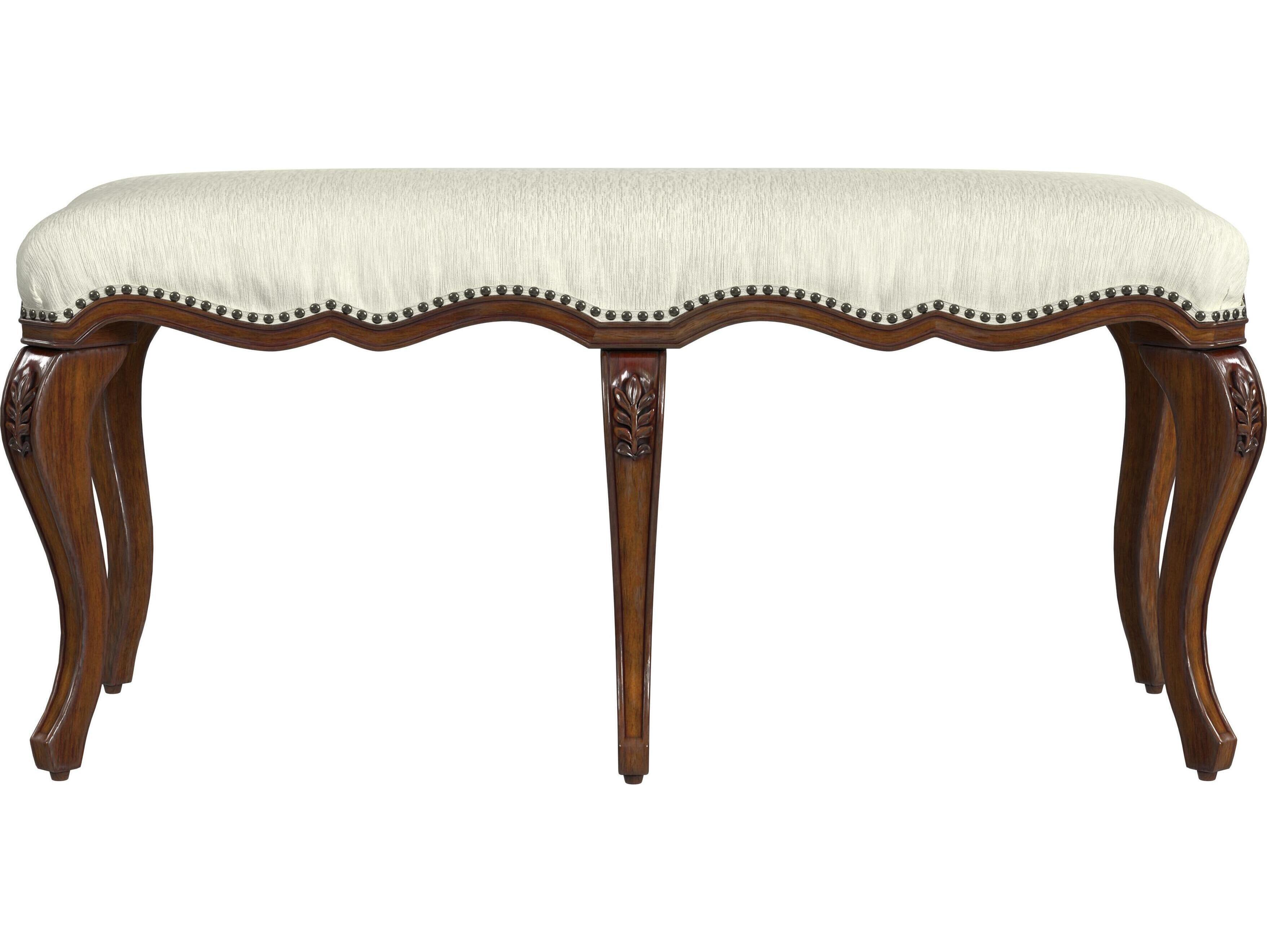 Butler Michelline Antique Cherry Beige Upholstered Accent Bench