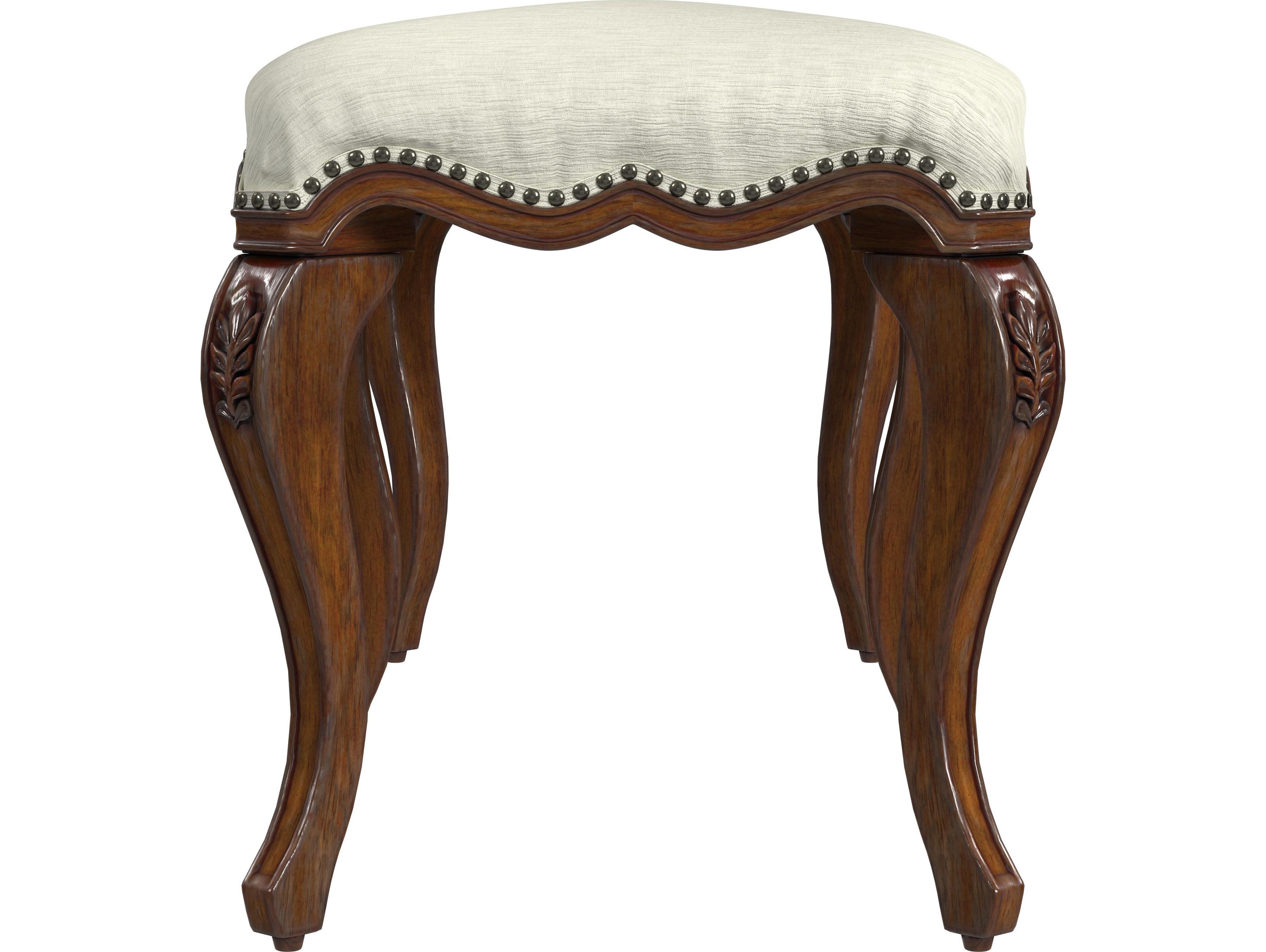 Butler Michelline Antique Cherry Beige Upholstered Accent Bench