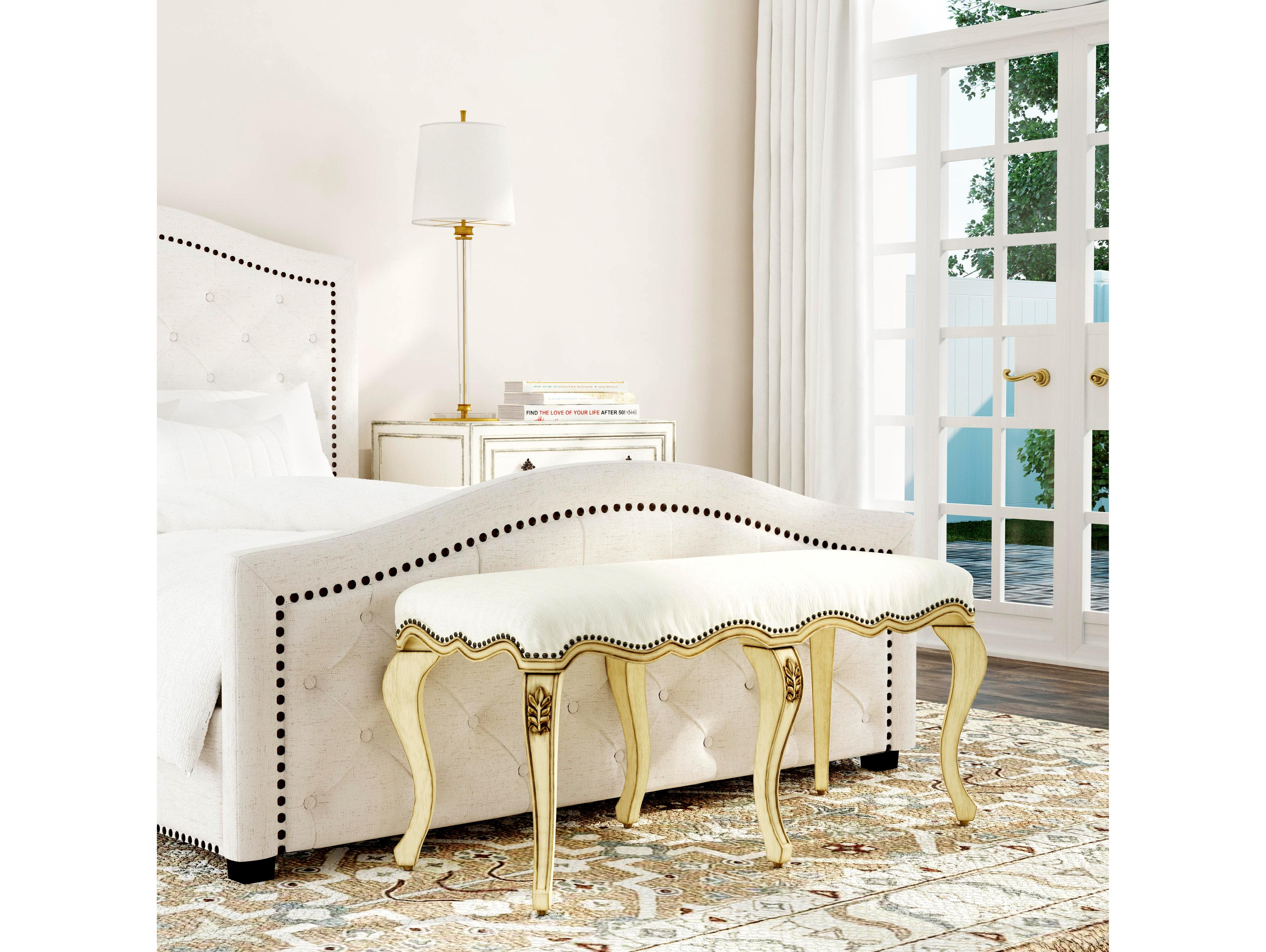 Butler Michelline Antique Beige Upholstered Accent Bench