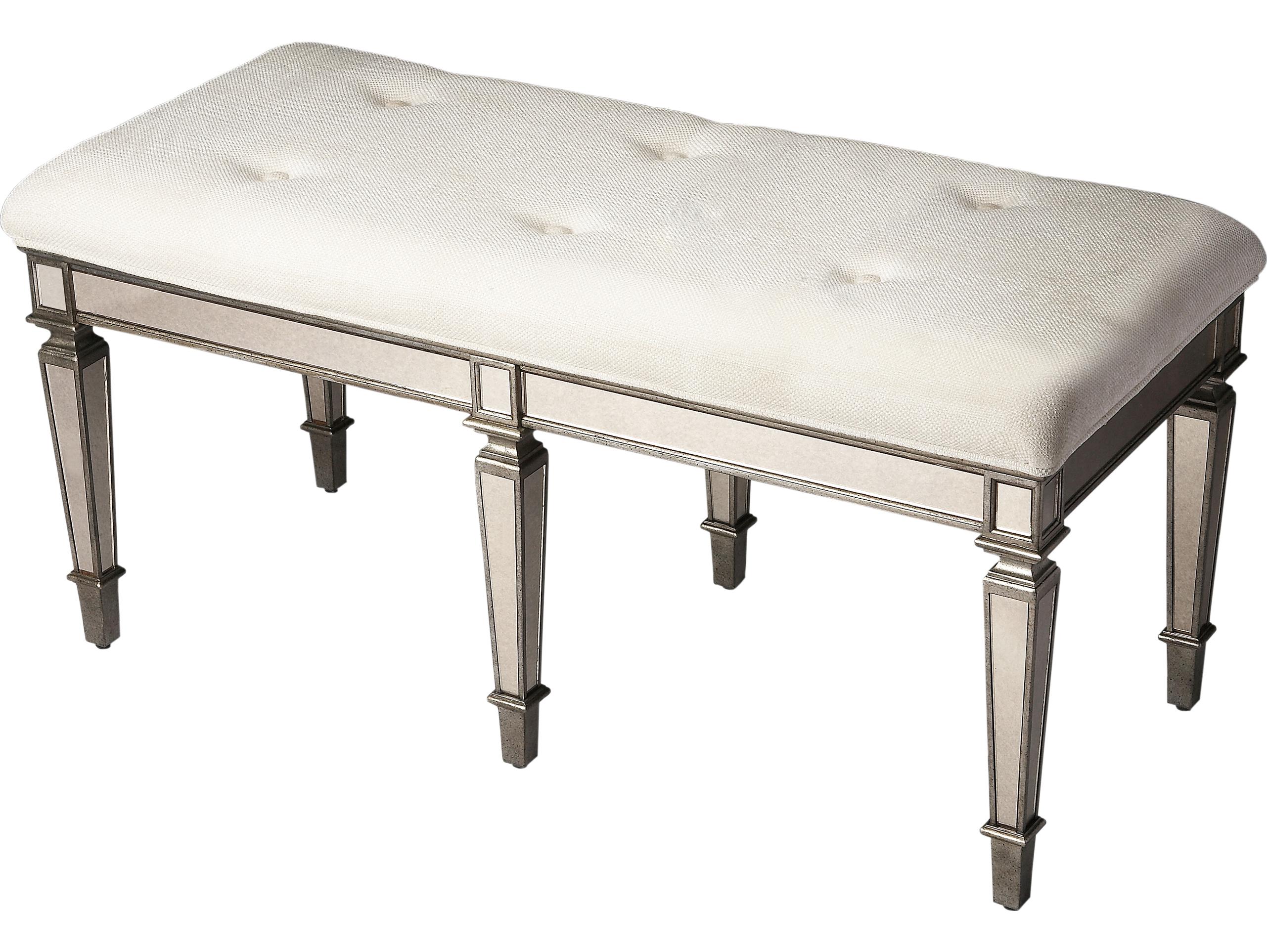 Butler Celeste Mirror Silver Upholstered Accent Bench