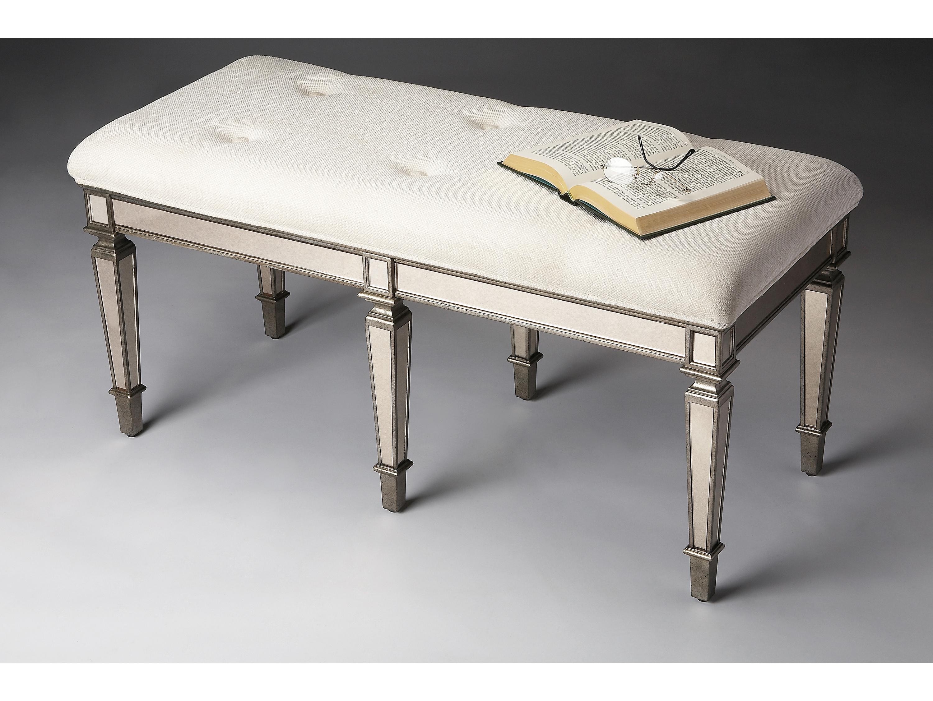 Butler Celeste Mirror Silver Upholstered Accent Bench