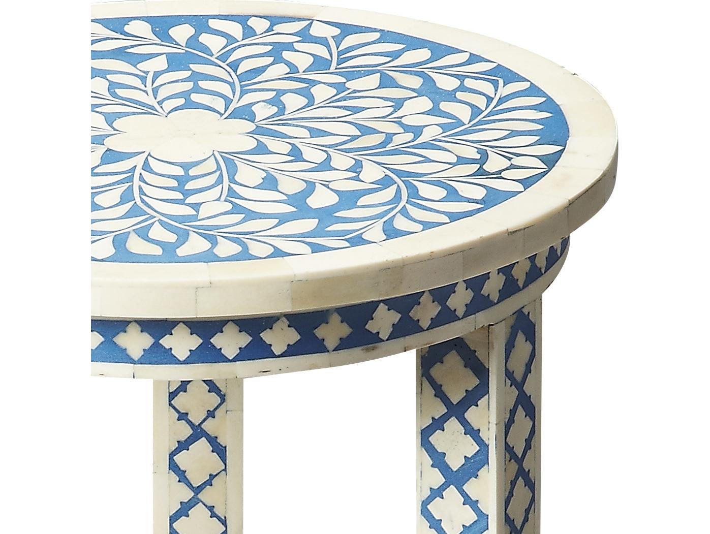Butler Vivienne Round Wood Blue And White Bone End Table