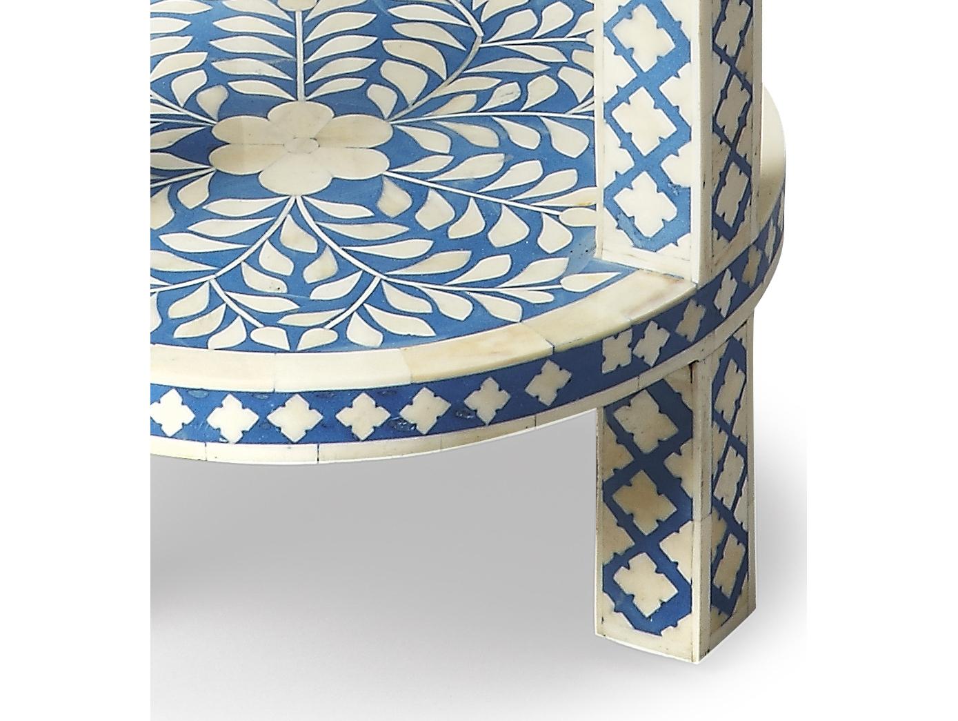 Butler Vivienne Round Wood Blue And White Bone End Table